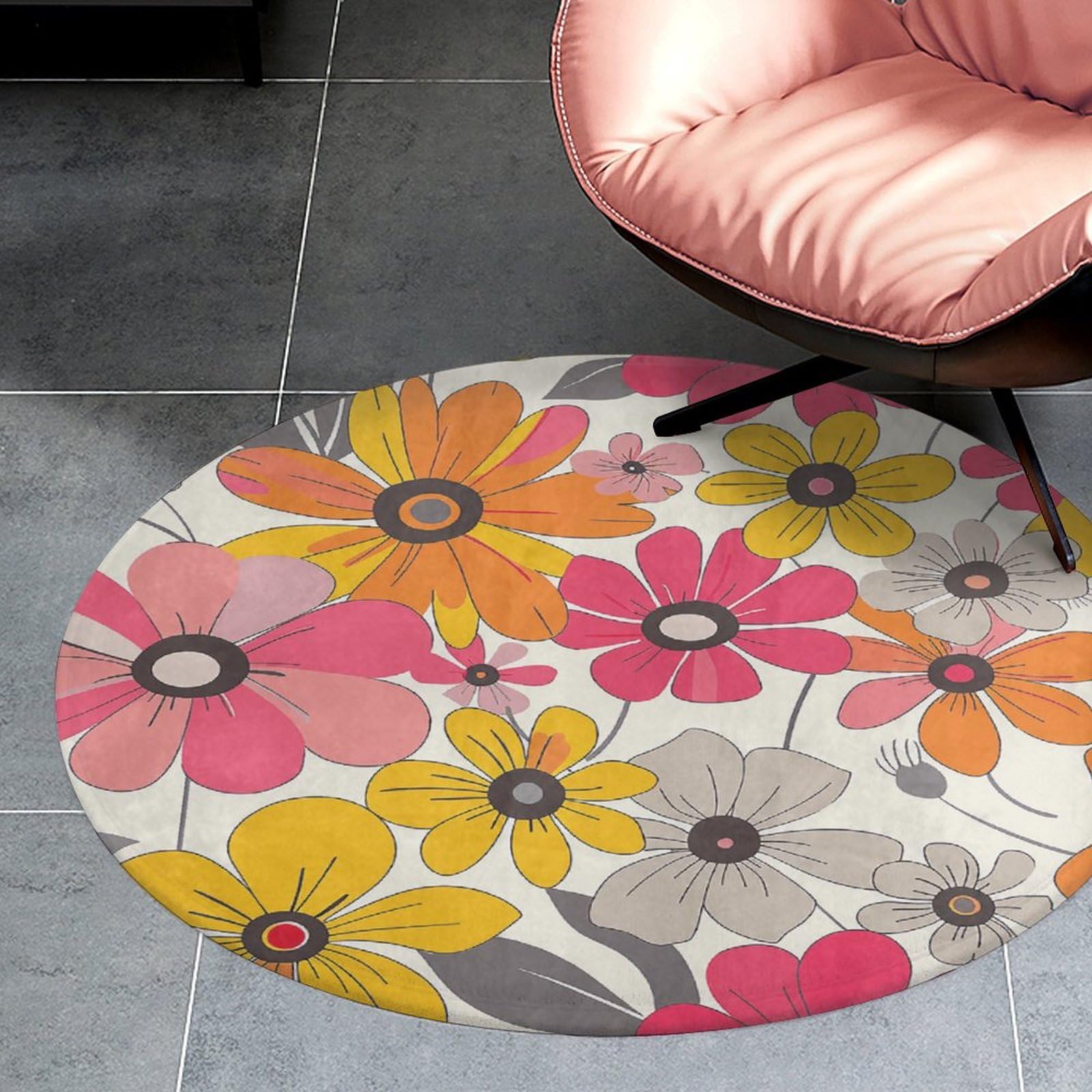 Paillasson d'intérieur rond 90 cm avec tapis de sol antidérapant à fleurs