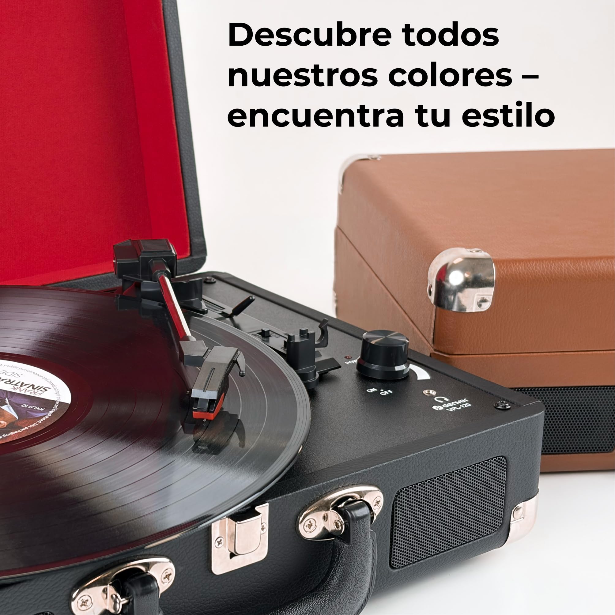 Denver VPL-120 Tocadiscos maletín Retro marrón, 3 velocidades 33/45/78 RPM, Altavoces Integrados, grabación USB a PC, Salida Phono | Función de digitalización MP3 USB, altavoz