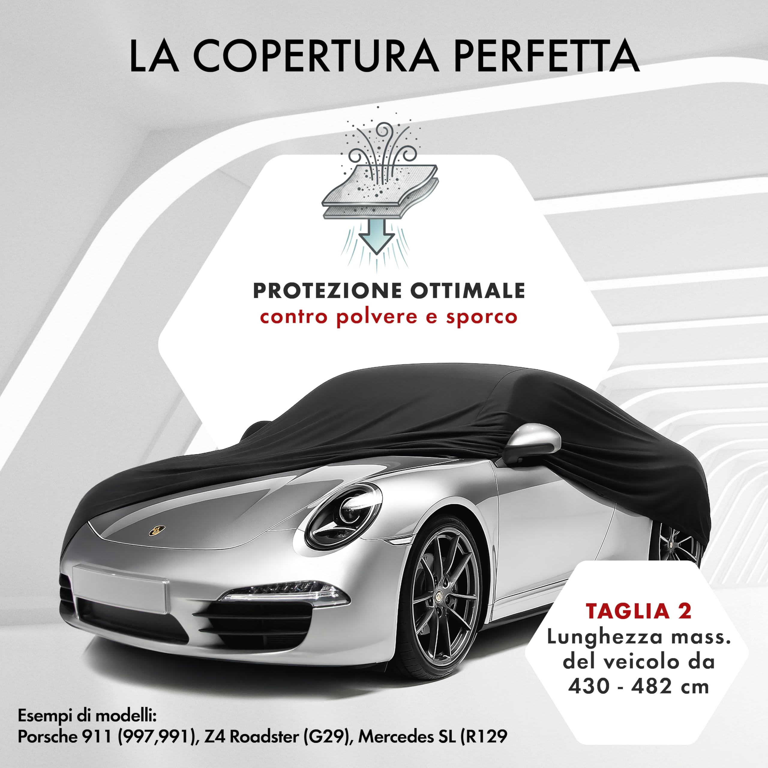 WALSER Telo Copriauto da Interno Elasticizzato Indoor Stretch - Morbido e Antipolvere, Copertura Protettiva per Auto, Protezione Completa in Garage Misura 2 nero