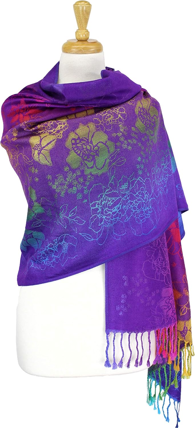 Rainbow Pashmina Colorful Silky Tropical Colorful Exotic Pashmina Wrap Shawl Scarf - Image 5