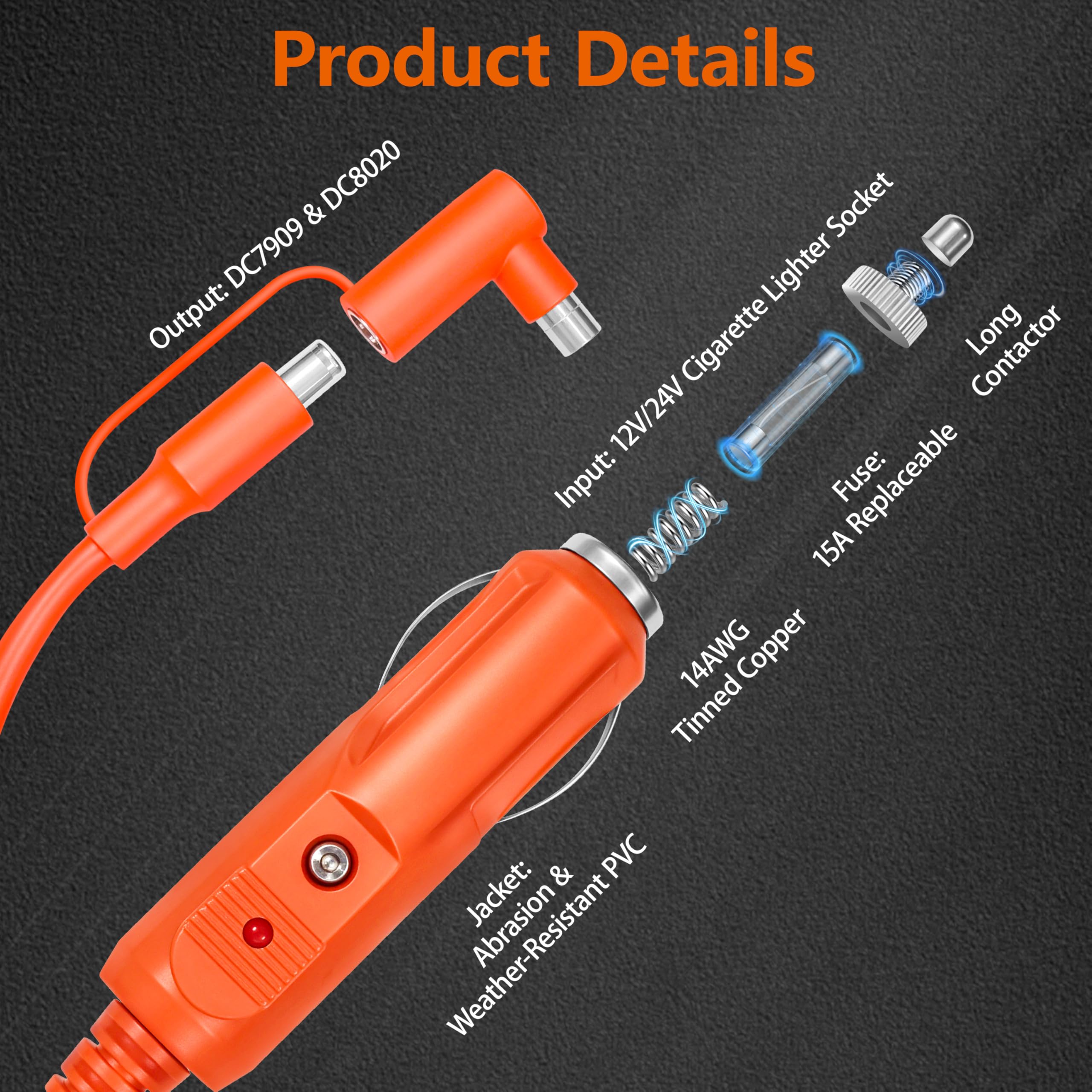 Cable adaptador DC7909 DC8020 de 12 V para coche, cable de carga de cigarrillos a DC7909 DC8020 con fusible de 15 A, compatible con Jackery/Anker/BLUETTI/Goal Zero Yeti/GRECELL/Westinghouse (20 pies)