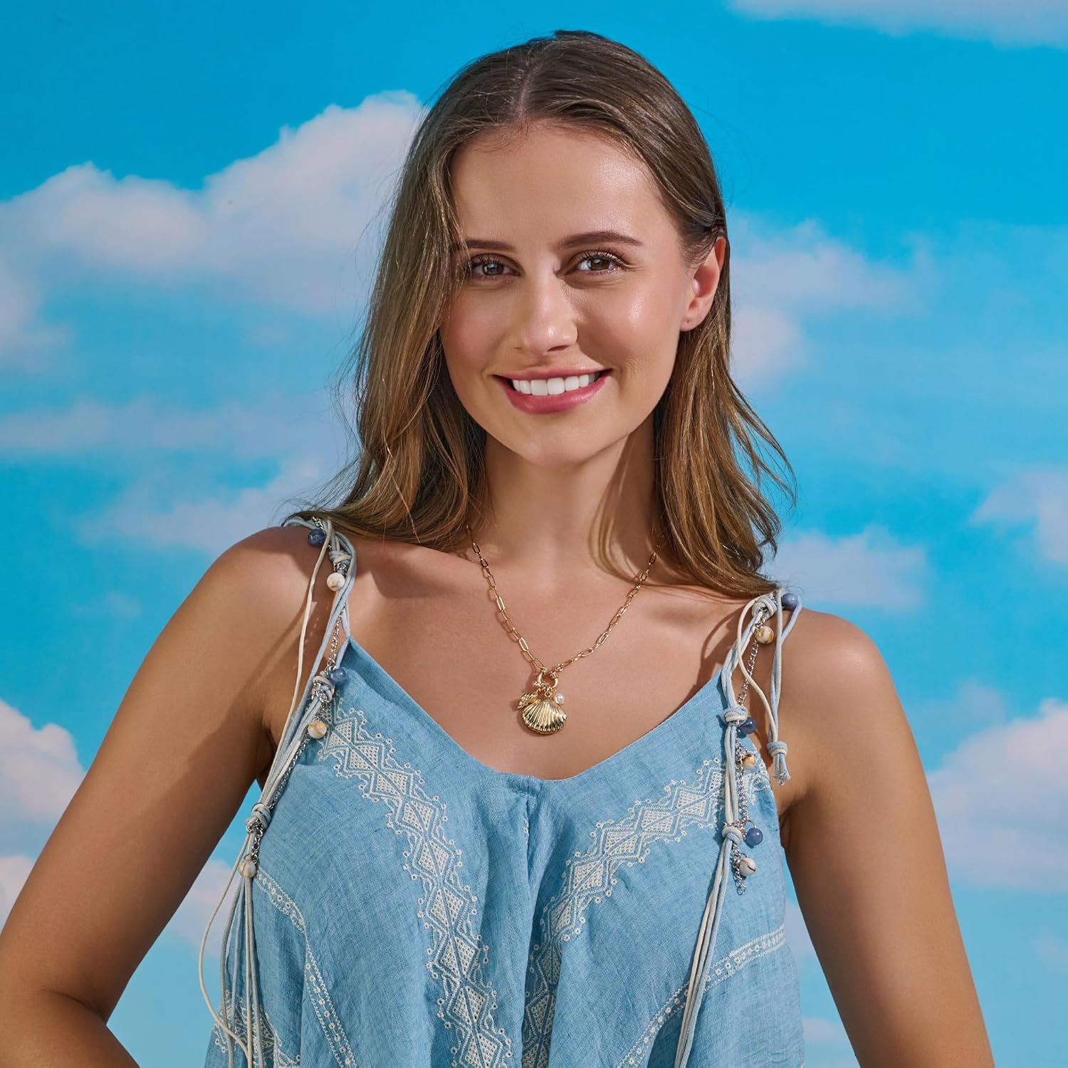 Gold Beach Charm Necklace for Women Shell Starfish Conch Dolphin Seahorse Pendant Necklace for Summer Jewelry - Image 3