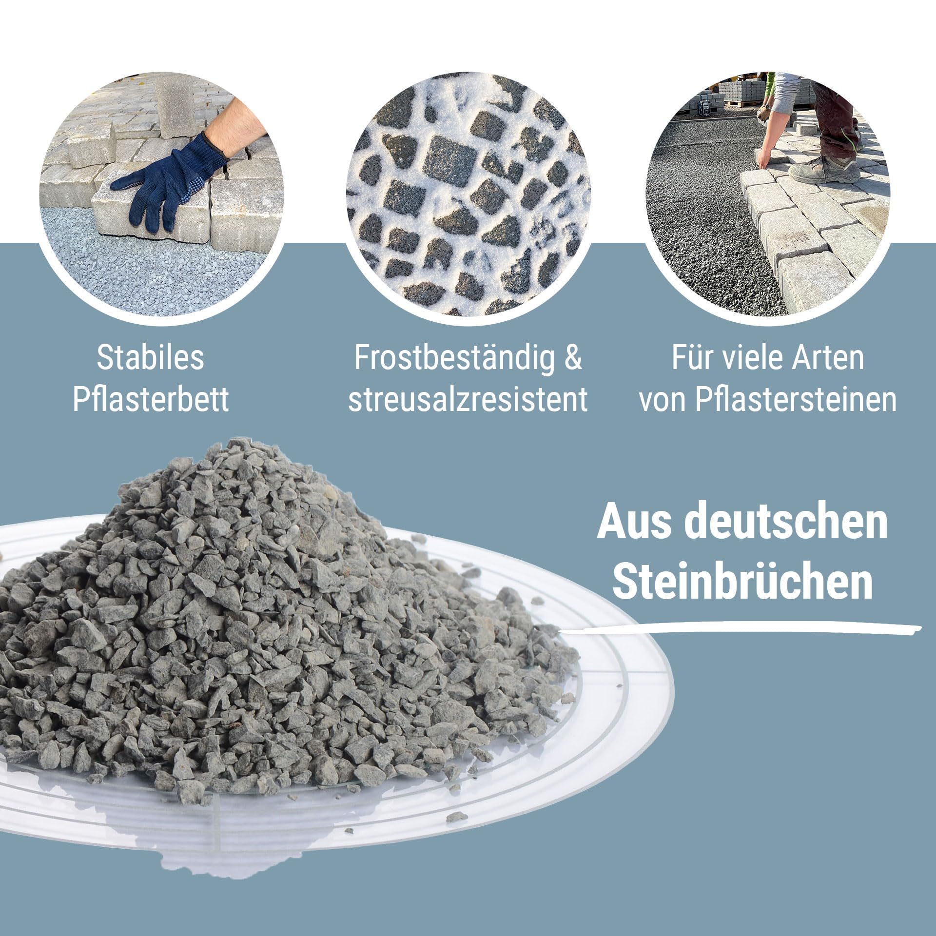 Schicker Mineral Diabas Pflastersplitt grau 2-5 mm 1000 kg Big Bag, Verlegesplitt, stabile, drainagefähige Pflasterbettung, witterungsbeständig, robust, streusalzresistent, geeignet für hohe Belastung
