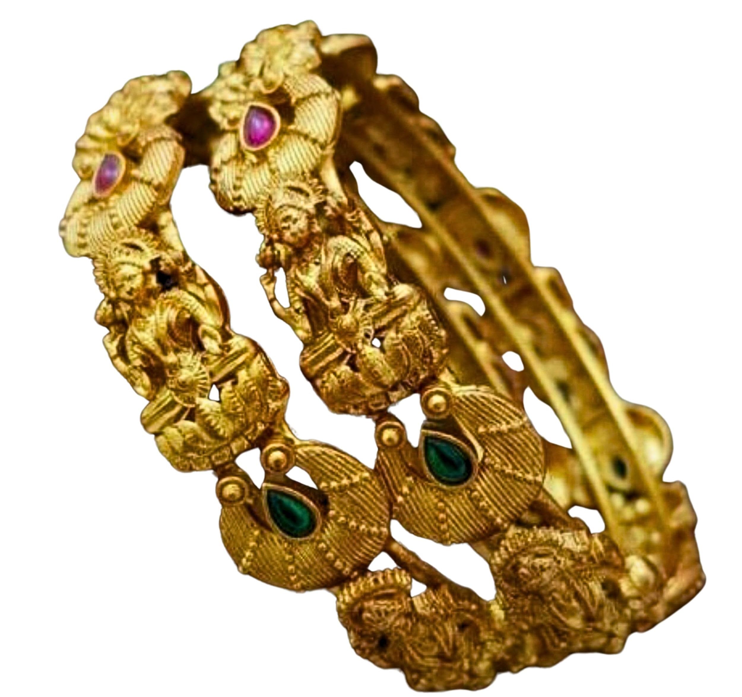 Mansiyaorange Set Of Two Matte Gold Kempu Stone Lakshmi Bangles For Women(3.0) (B0D2NFBNFP) Amazon Price History, Amazon Price Tracker