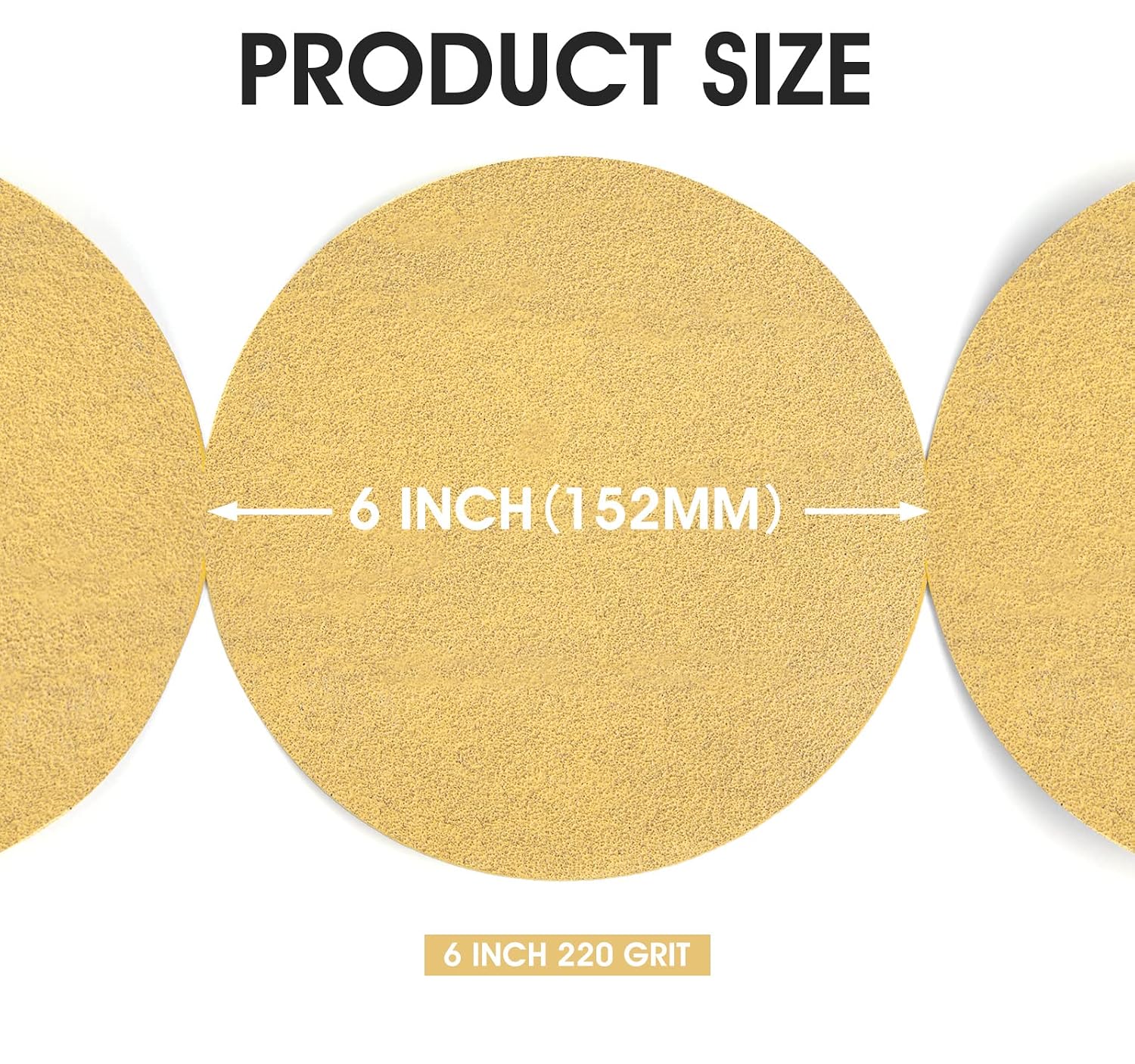 Gold PSA Sandpaper 6 Inch 100 PCS Sanding Discs 220 Grit Self Adhesive Stickyback Sandpaper Roll Aluminum Oxide Adhesive Backed Sandpaper for Wood, Metal, and Car Paint