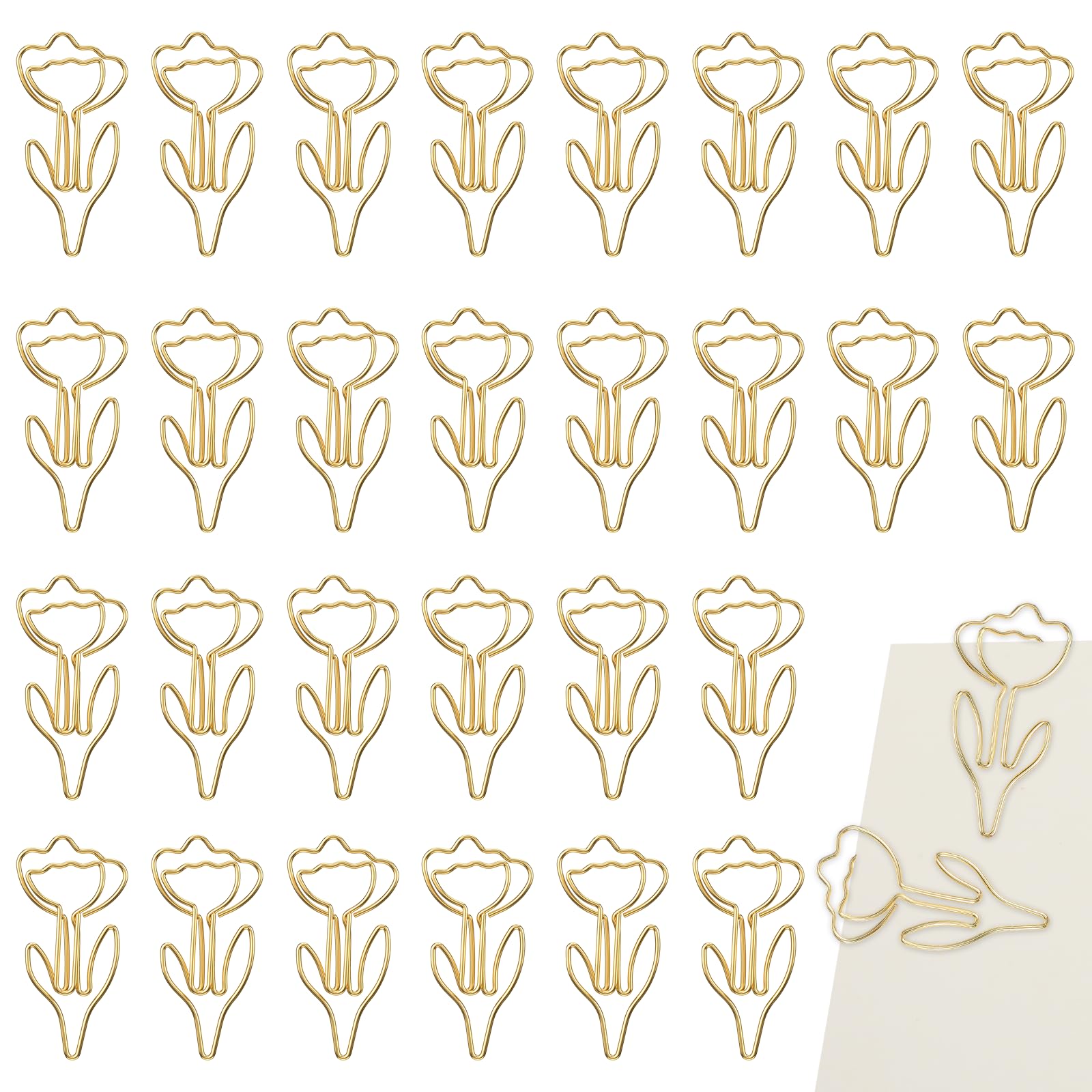 RAHHLIZS 30PCS Flower Shaped Paper Clips, Cute Rose Gold Paper Clips for Wedding Invitation Accessories, Office Desk File Organization, Bookmarks