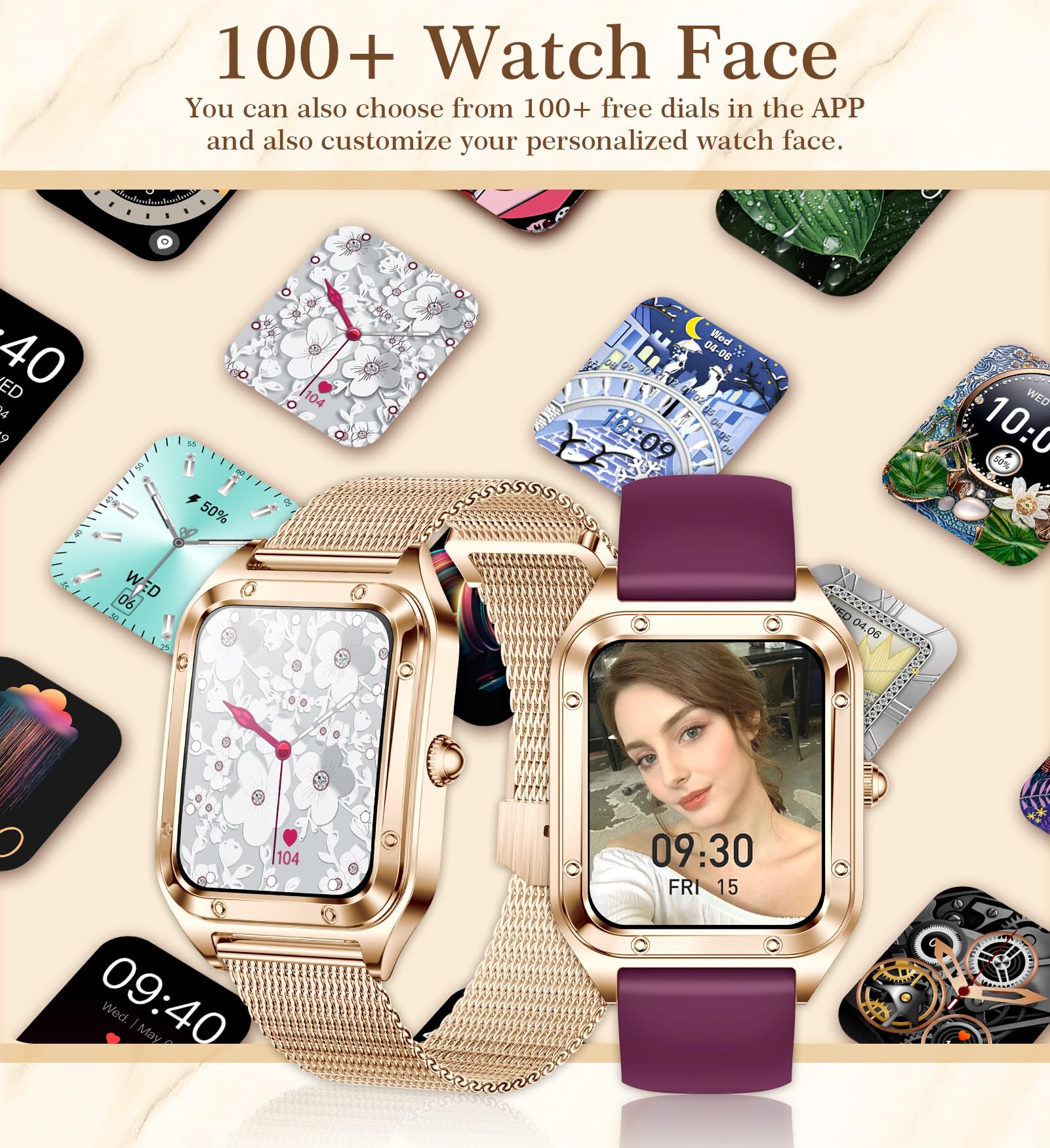 Smartwatch Damen Bluetooth 1,6 Zoll Fitness Tracker Herzfrequenz SpO2 Schlafmonitor 19 Sport Schrittzähler Kompatibel Android iOS