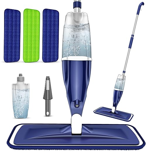 Microfiber Spray Mop for Floors Cleaning, EXEGO 360 Degree Spin Hardwood Floor Mop Laminate Floor Cleaning Mops Dry Mop for Hardwood Laminate Floor Ceramic Microfiber Mops with 3 Washable Mop Heads