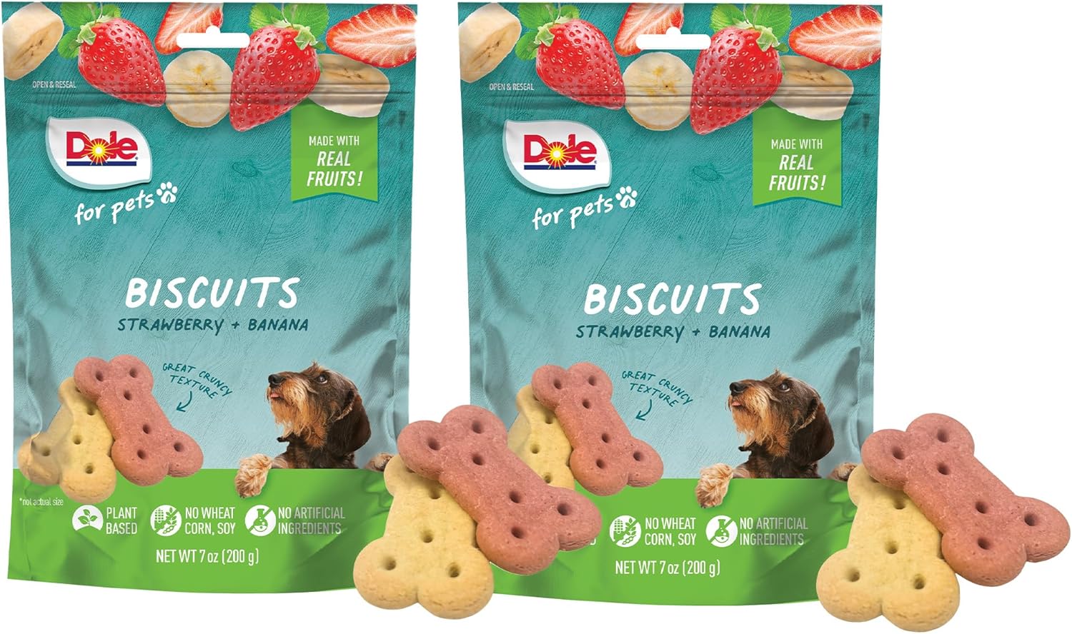 Dole for Pets Dog Biscuits Assorted Spinach + Pumpkin Mix, Real Vegetable Flavor Vegan Crunchy Treats, No Wheat Corn Soy or Artificial Additives, Bite Size Training Snacks for Dogs, 7 Oz - 6 Pack