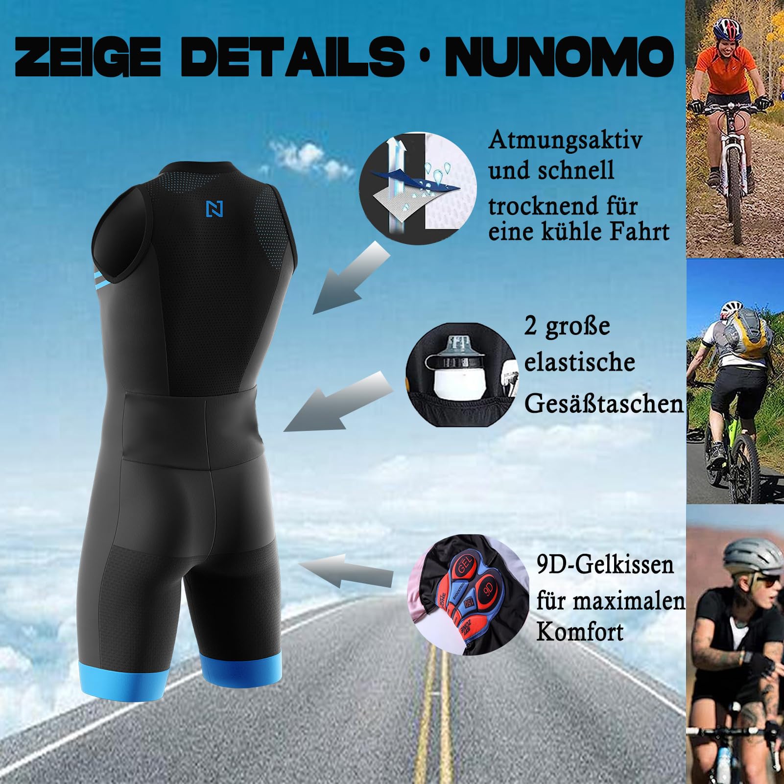 Tuta da Triathlon a Maniche Corte da Uomo, Triathlon Unisex, MTB Body Trisuit Cycling Skinsuit with Gel Pad per Nuoto/Corsa/Ciclismo, Abbigliamento Ciclismo