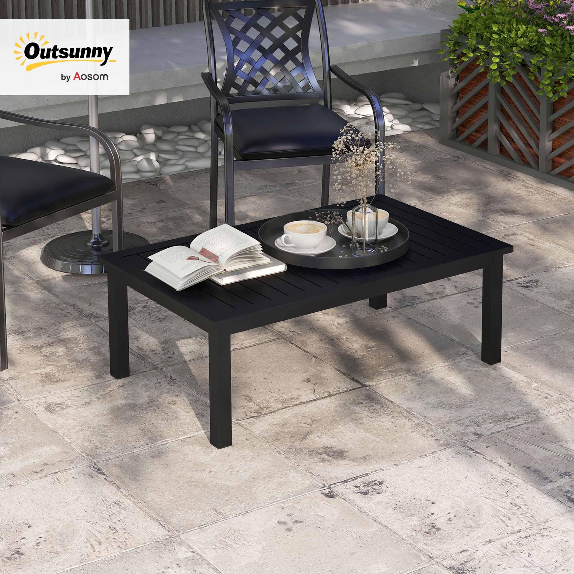 Outsunny Table Basse rectangulaire Jardin Aluminium 100x60x37 cm Noir