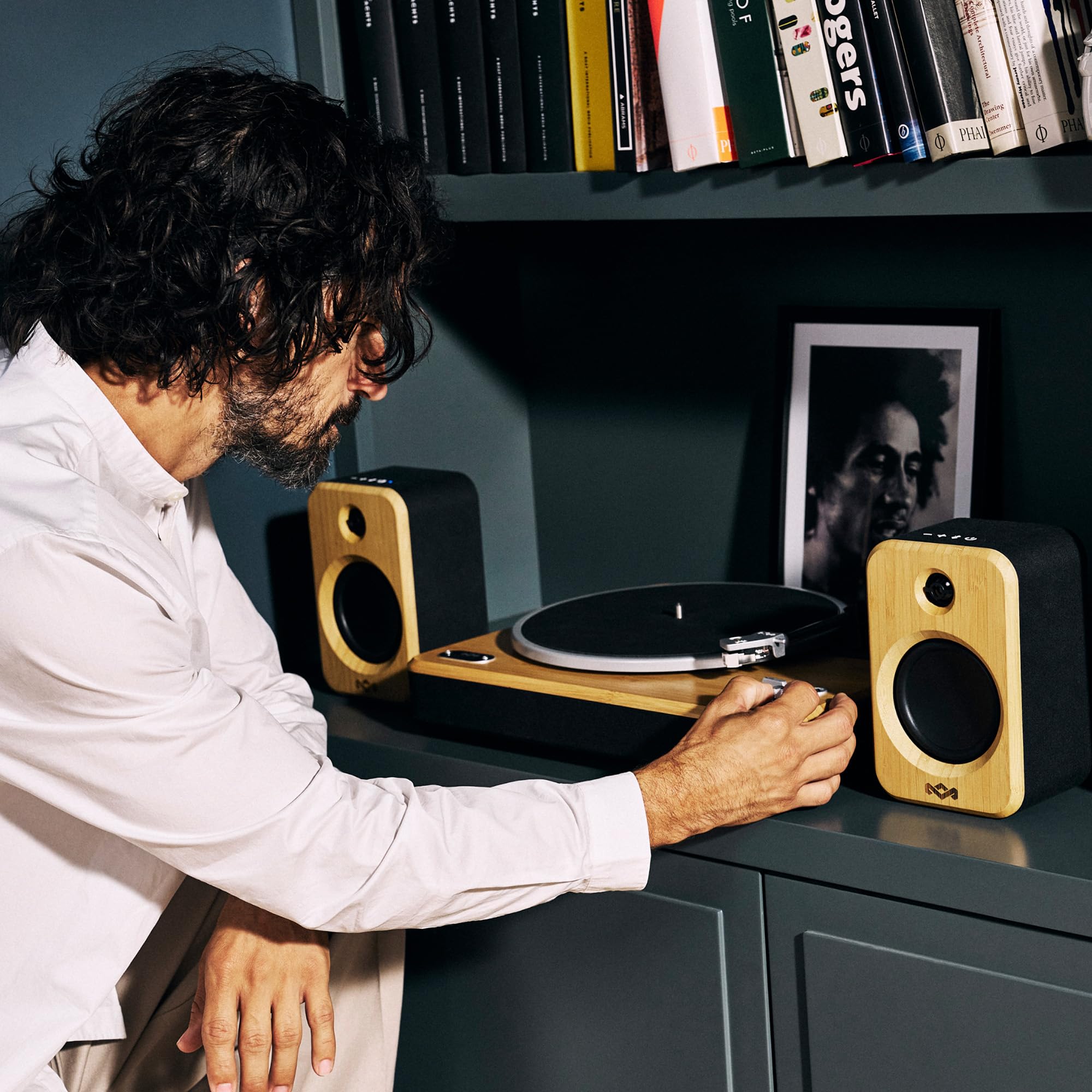 Marley House of Get Together Duo 2 Altoparlanti Attivi da Scaffale - 2x10W, 1 Portatile + 1 Fisso, Casse per Giradischi, Accoppiamento Bluetooth Stereo, Ingresso RCA/AUX, Design Sostenibile, Bambù