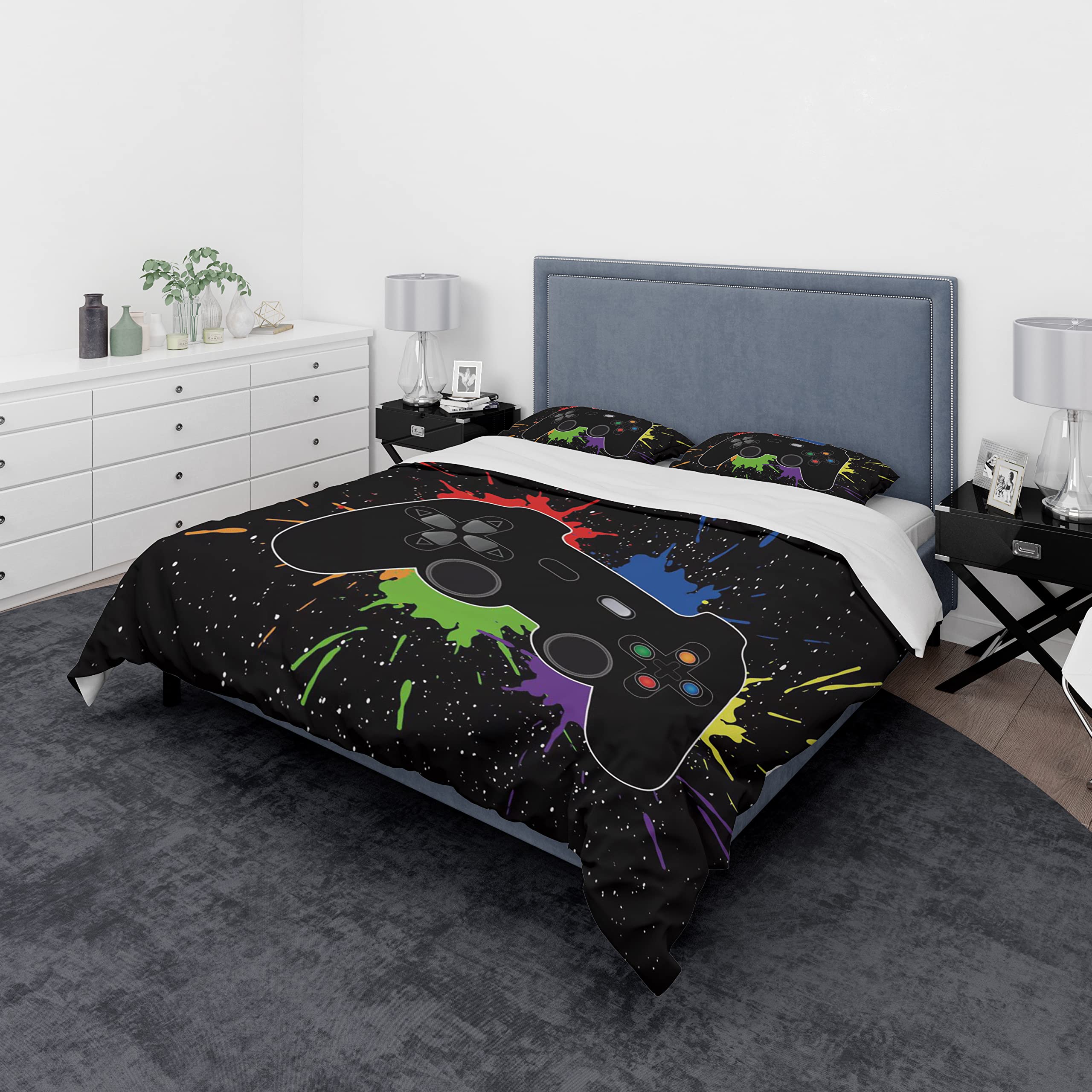 Copripiumino da gioco Set di biancheria da letto per gamepad Set di biancheria da letto Copriletto e copricuscino in microfibra con stampa lenzuola.(Colore, 135x200cm)