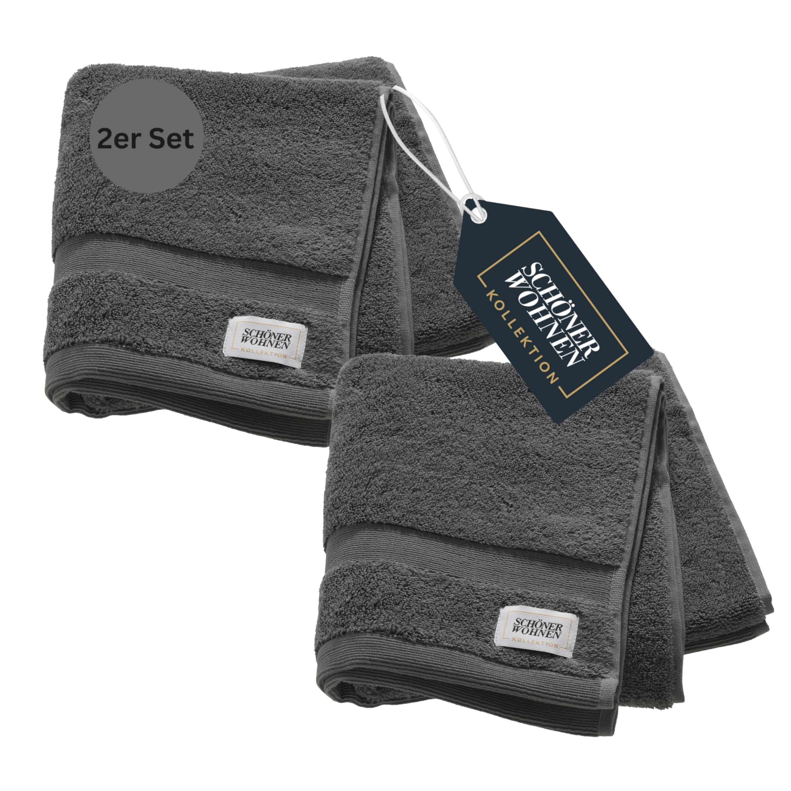 SCHÖNER WOHNEN 2er Set Premium Handtuch 50x100 cm - saugstark - Luxus Handtücher Anthrazit 2teilig - 100% Baumwolle - flauschig weich - als Handtuch-Set kombinierbar - Frottiertücher - Öko-Tex