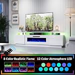 Jocisland Fireplace TV Reste avec 40" Cheminée, 80" Centre moderne de divertissement haute brillance LED Lumières, 2 Niveau TV Console Cabinet pour téléviseurs Jusqu'à 90", Tous blancs