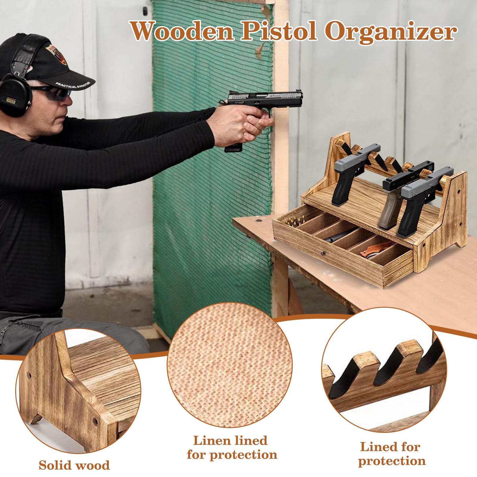 Pistolenregal, Spielzeug-Pistolenständer mit Kleiner Aufbewahrungsbox Massivholz-Pistolenständer für die Aufbewahrung von Pistolen, Sichere Pistolenaufbewahrung, Fasst 4 Bis 6 Pistolen