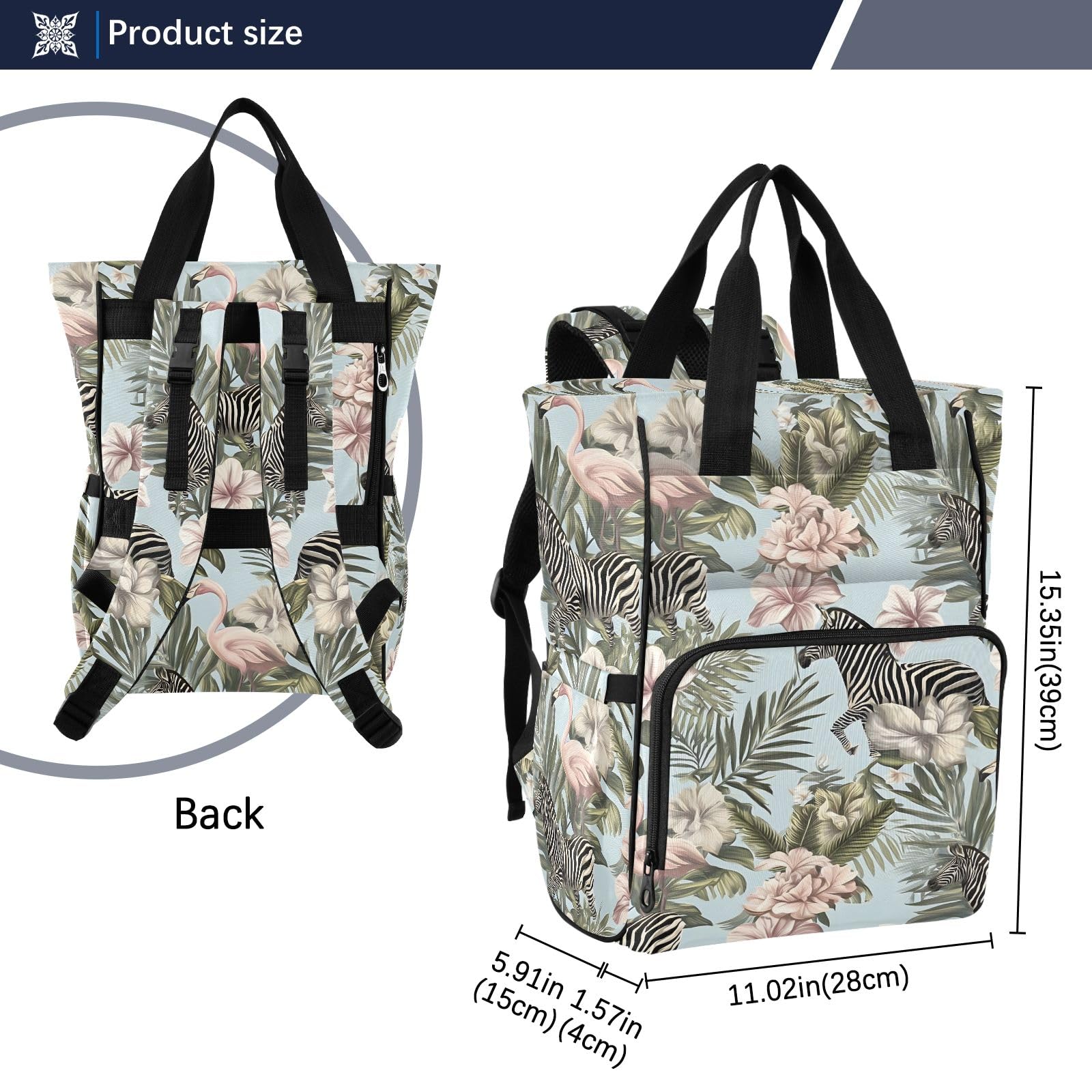 Mnsruu Ffyy6_tropical_jungle_themed_decorative_pattern_featuring_zebra_ab256bc0-34b2-42b9-9aef-f7c66c4fa2de Borsa per pannolini per bambini zaino grande borsa impermeabile da viaggio borse per