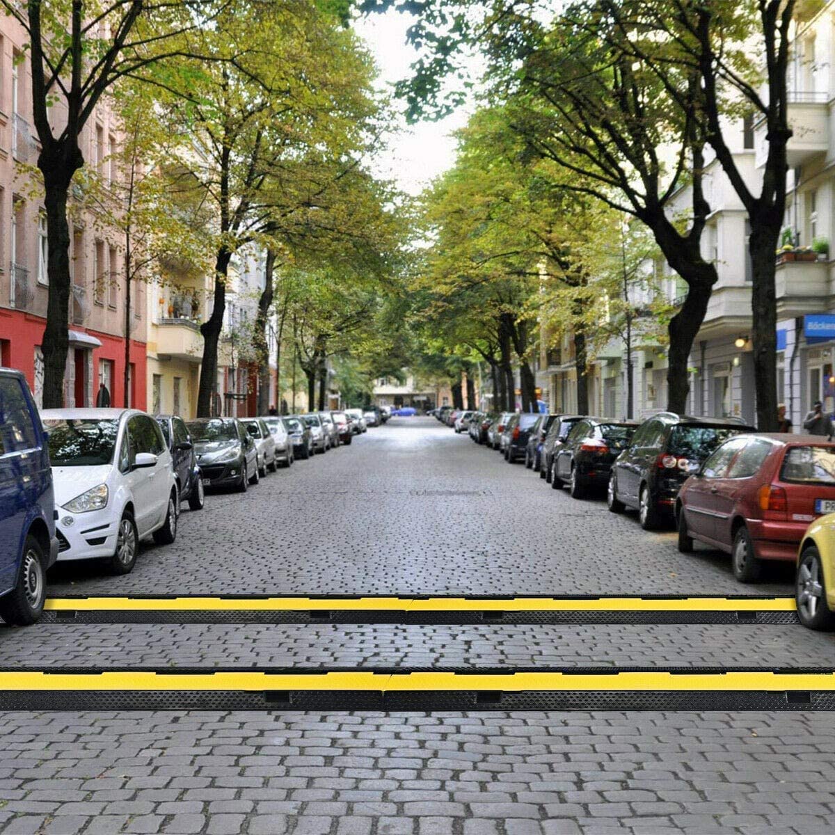 BWKJMY Protector de Cable de Suelo de 2 Canales, Capacidad de Carga de 10000 Libras con Tapa de plástico Amarillo, Protector de Cable al Aire Libre para Garaje, Carretera, rampa