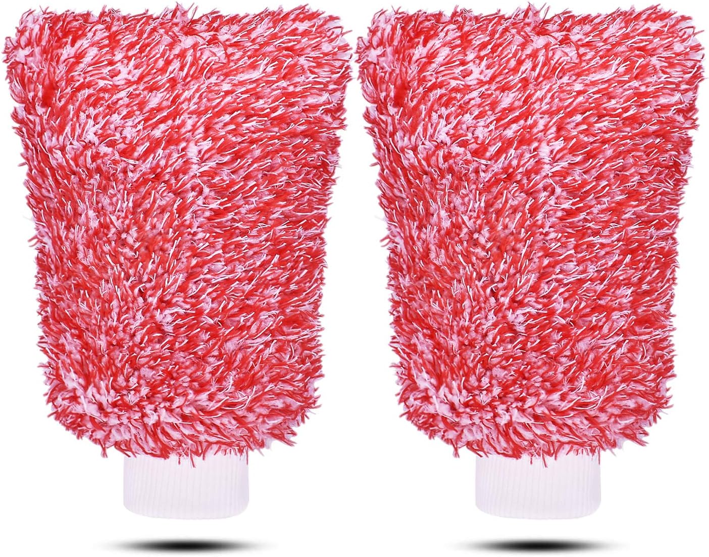 Microfiber Car Wash Mitt Cleaning Gloves Equipment Sponges, 2 Sets Professional Scratch Free Polishing Cleaning Mitts,Red