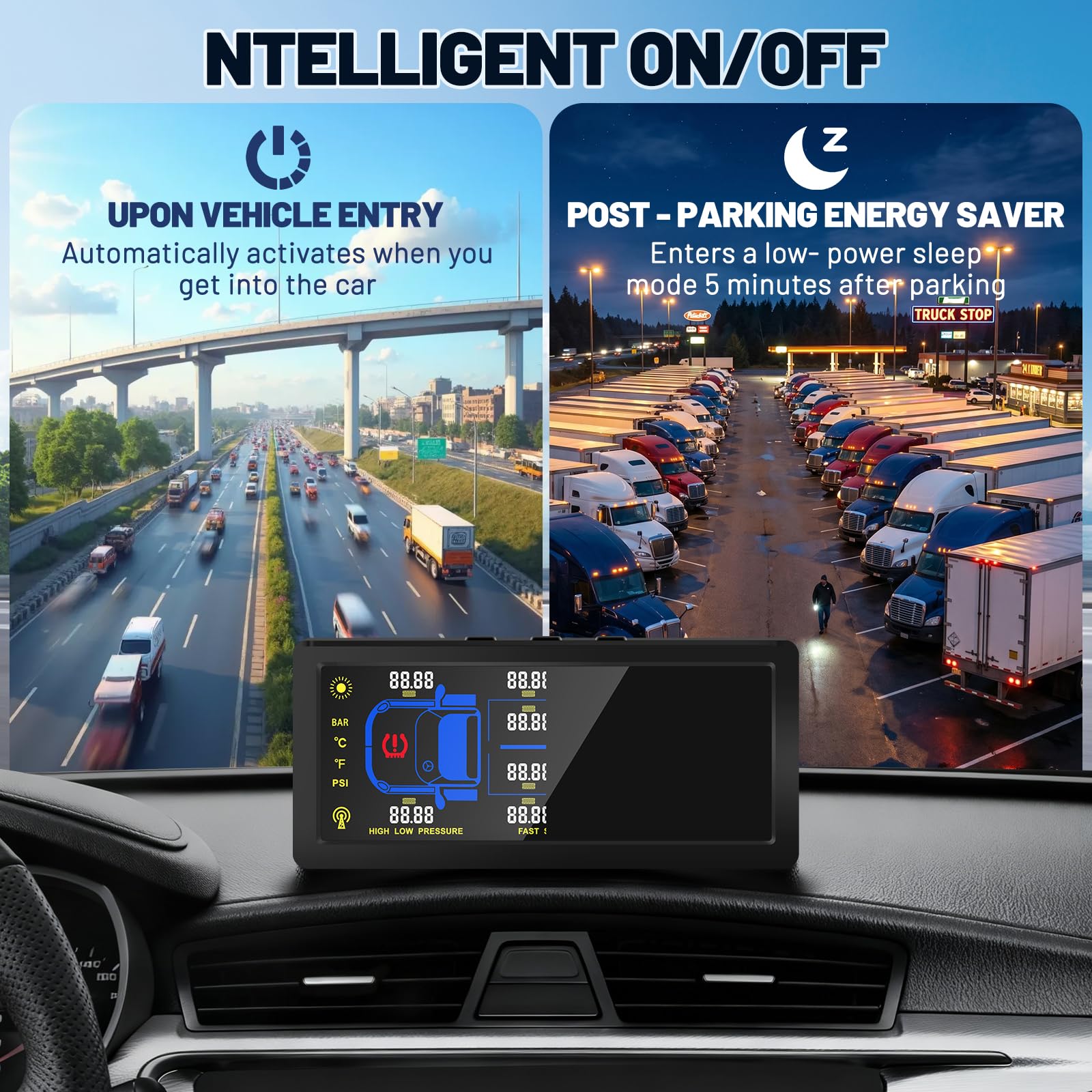 TPMS Reifendruckkontrollsystem mit 7 Zoll Farbdisplay, 10 Kupferkern-Sensoren& Repeater, Solar & USB Aufladung, einstellbar für 4/6/8/10 Räder, Echtzeit Reifendruck- und Tempera