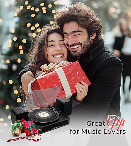 Miniatura 6 de Vangoa Tocadiscos de vinilo con 2 altavoces estéreo, tocadiscos de 3 velocidades accionados por correa para discos de vinilo compatible con entrada