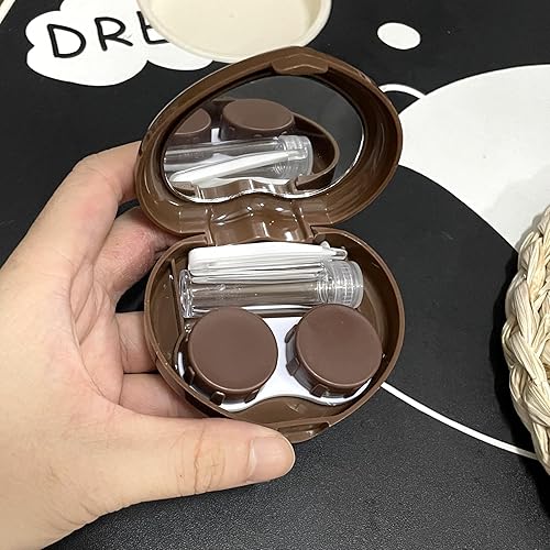 Miniatura 3 de Howinn Paquete de 2 fundas para lentes de contacto con forma de corazón, caja de lentes de contacto de viaje con pinzas de espejo, botella de