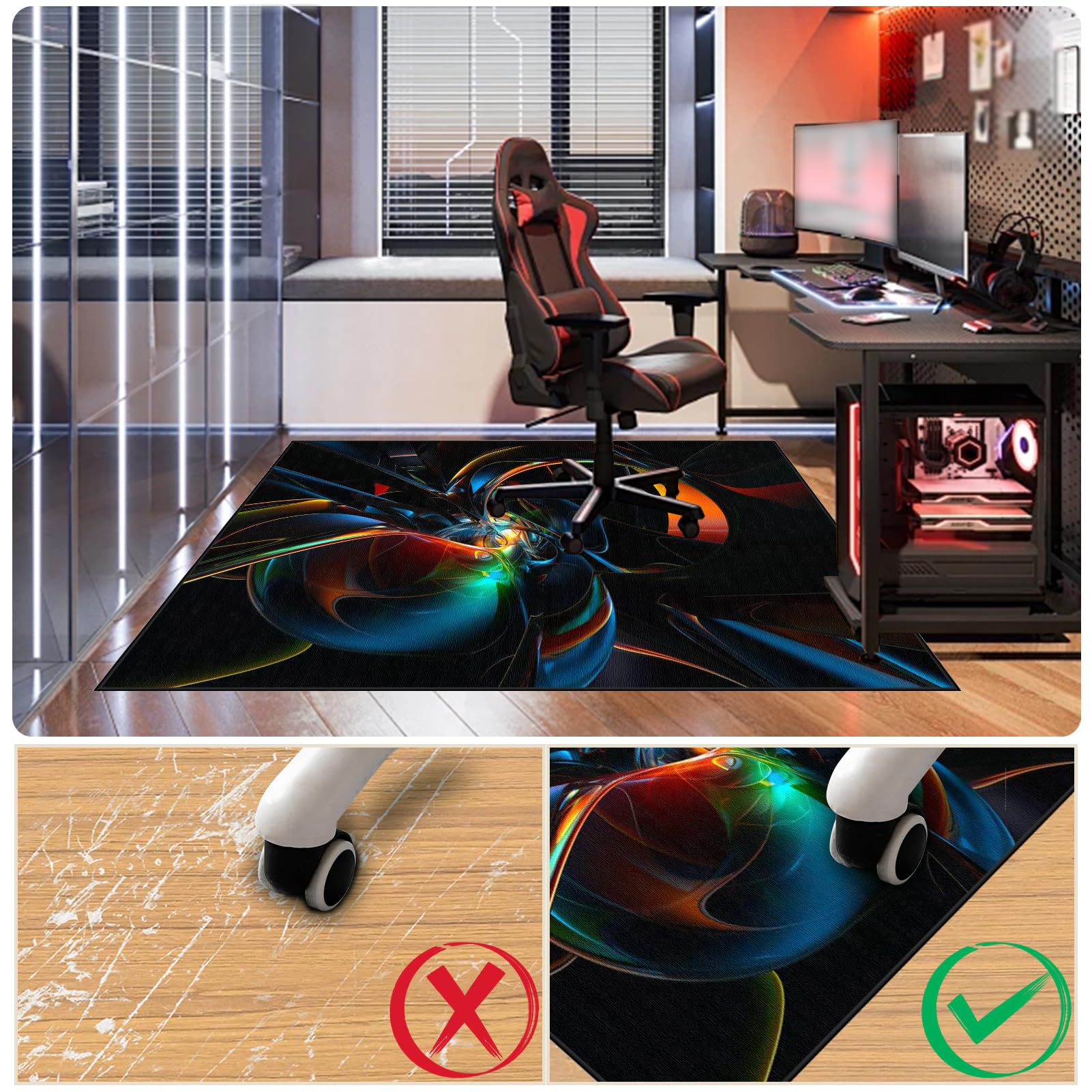 Tapis Chaise de Bureau Gaming Antidérapant, 200 x 230 cm Tapis Protecteur de Sol pour fauteuils de Gaming, Tapis Protection de Sol Chaise Bureau, Tapis de Sol pour la Maison Bureau Chambre Salon