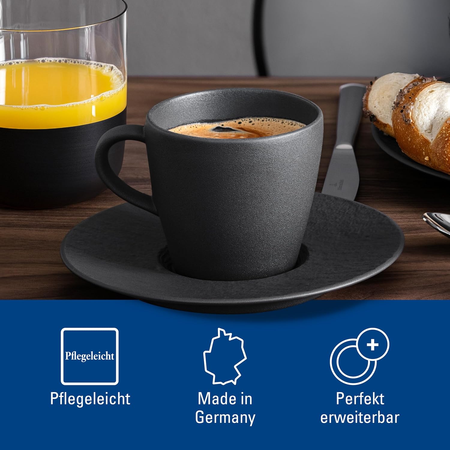Villeroy & Boch Manufacture Rock Collection Small, Demitasse Coffee Cup, Premium Porcelain, Made in Germany, Dishwasher and Microwave Safe, 5.5 oz Capacity 3 in Tall, Black