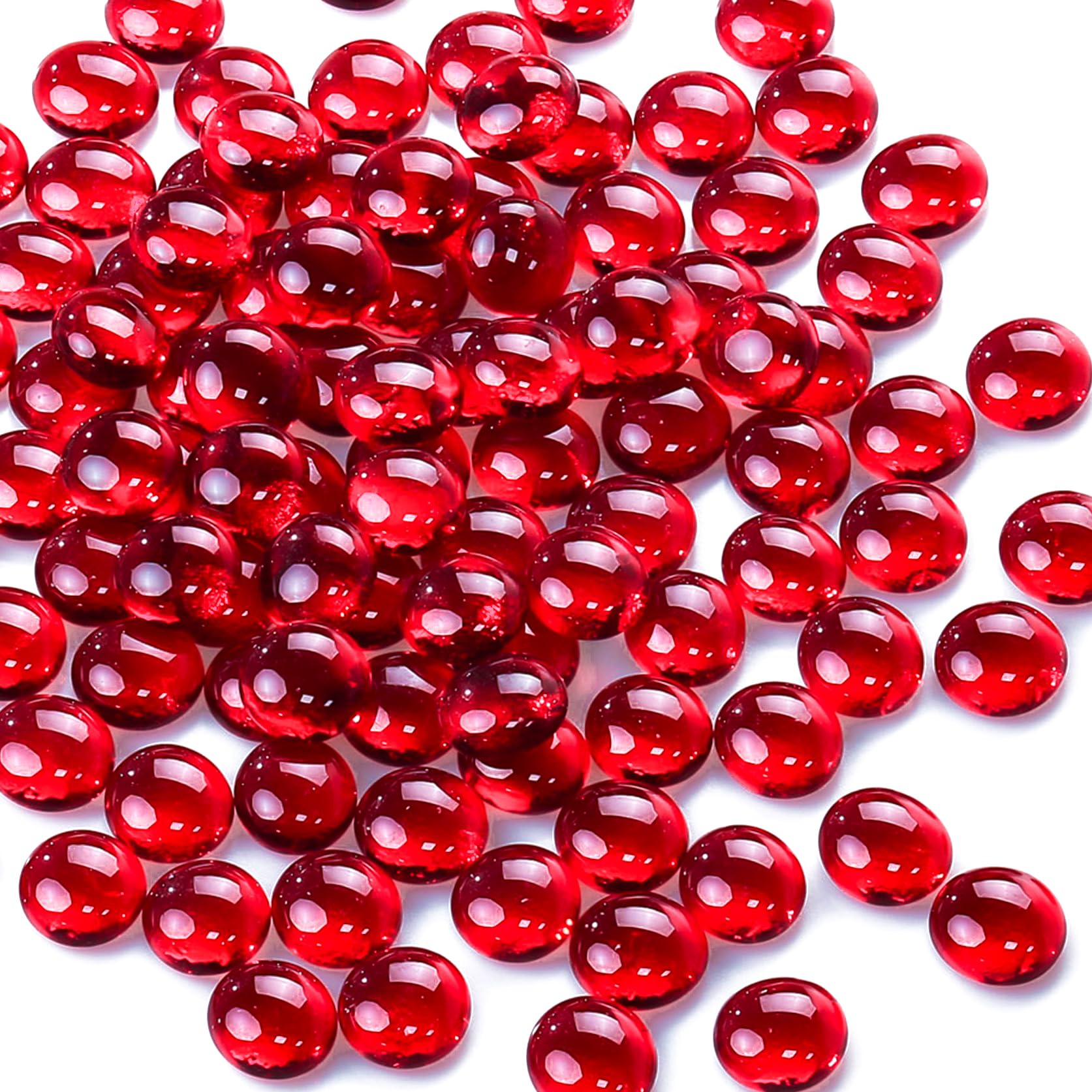 CYS EXCEL Red Glass Gemstone Beads Vase Fillers (1 LB) Flat Marble Beads Multiple Color Choices Aquarium Decor Rocks Floral Stones Decorative Mosaic