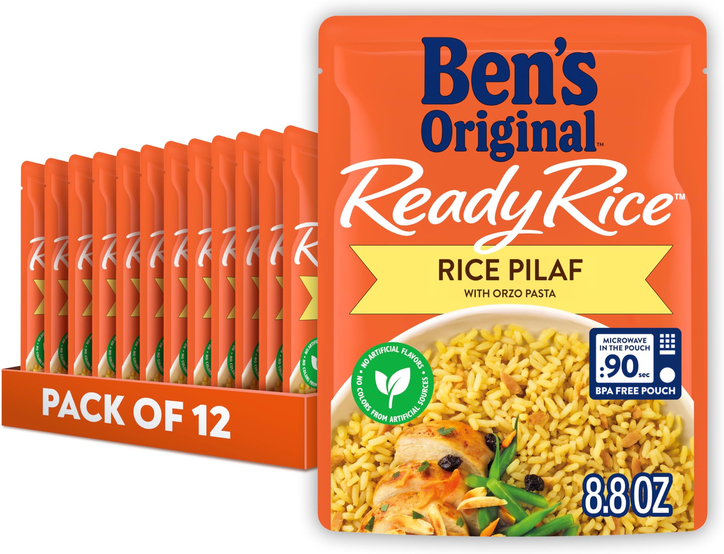 BEN'S ORIGINAL Ready Rice Rice Pilaf Flavored Rice, Easy Dinner Side, 8.8 oz Pouch (Pack of 12)