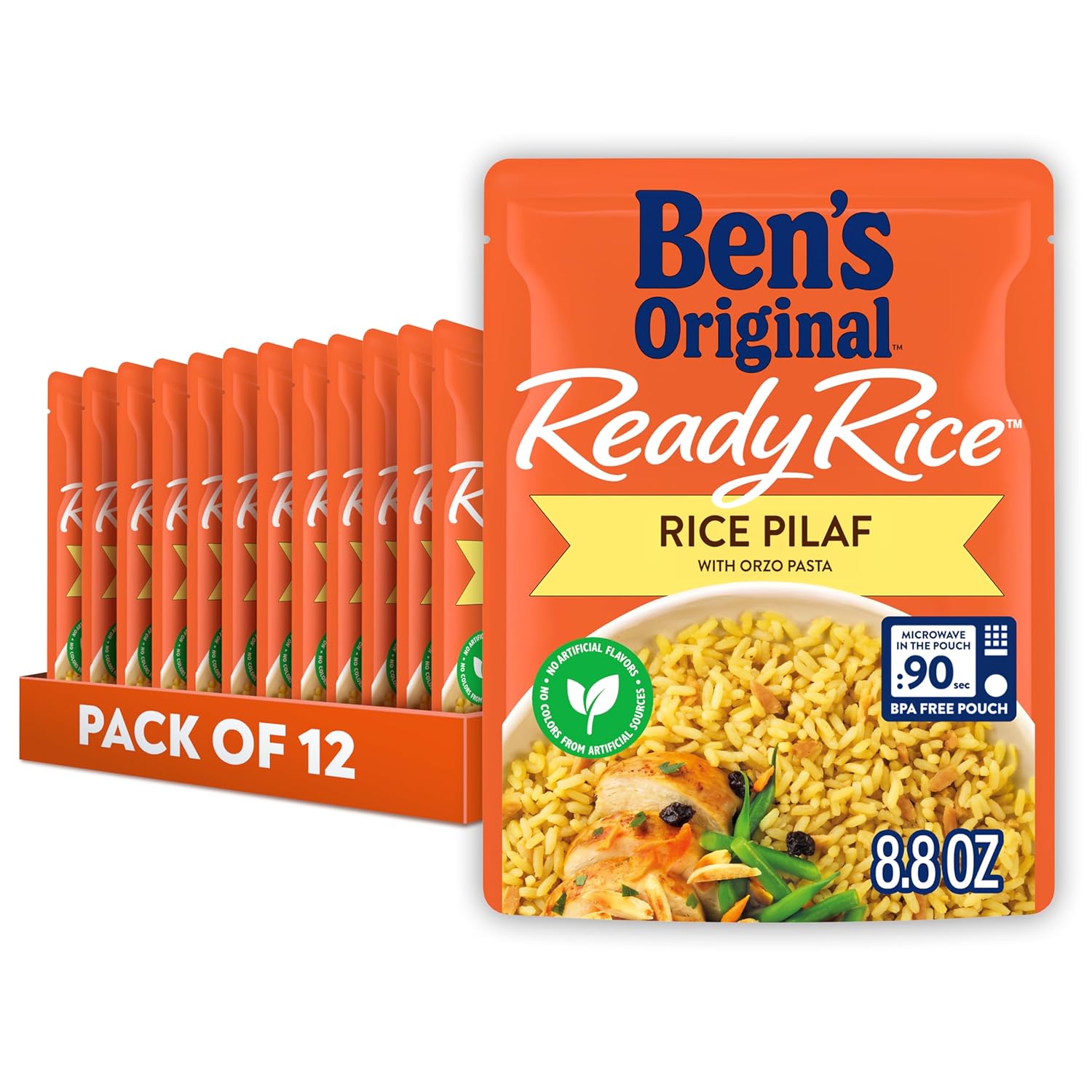 Ben's Original Ready Rice Pilaf Flavored Rice - 8.8 oz Microwave Pouches, Pack of 12, 90-Second Savory Side Dish