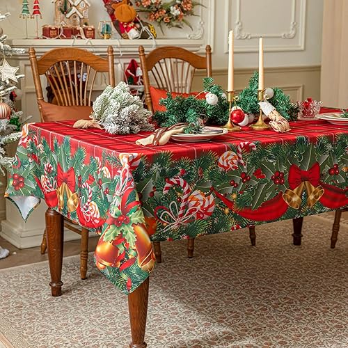 Miniatura 3 de Softalker Mantel rectangular de Navidad  Manteles de mesa de tela de poliéster lavable para comedor, fiestas y decoración de vacaciones, 60 x 84