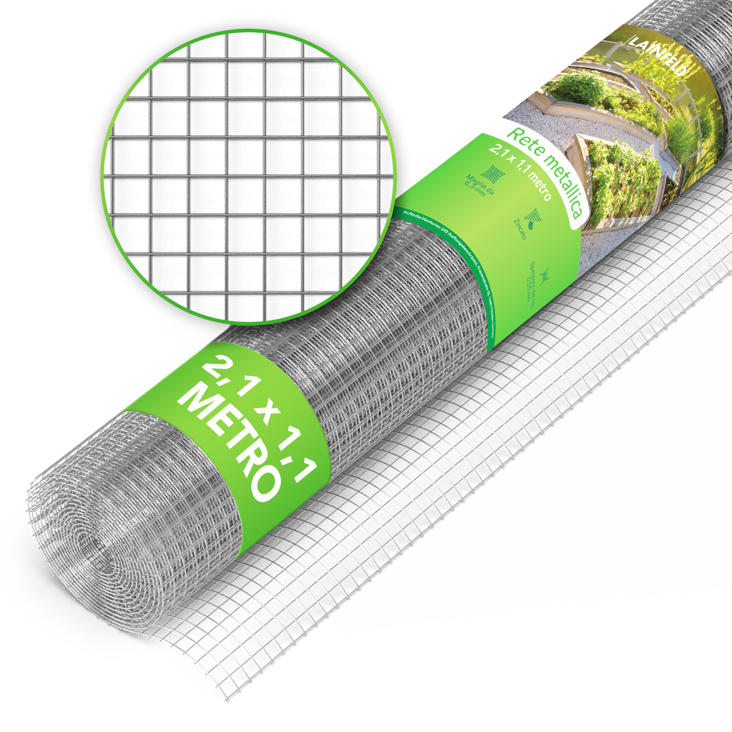 LAINFELD - Rete metallica a maglia fine, 2,1 x 1,1 m, rete anti-talpa per aiuole rialzate con maglie da 6,3 mm, filo per lepre e voliera