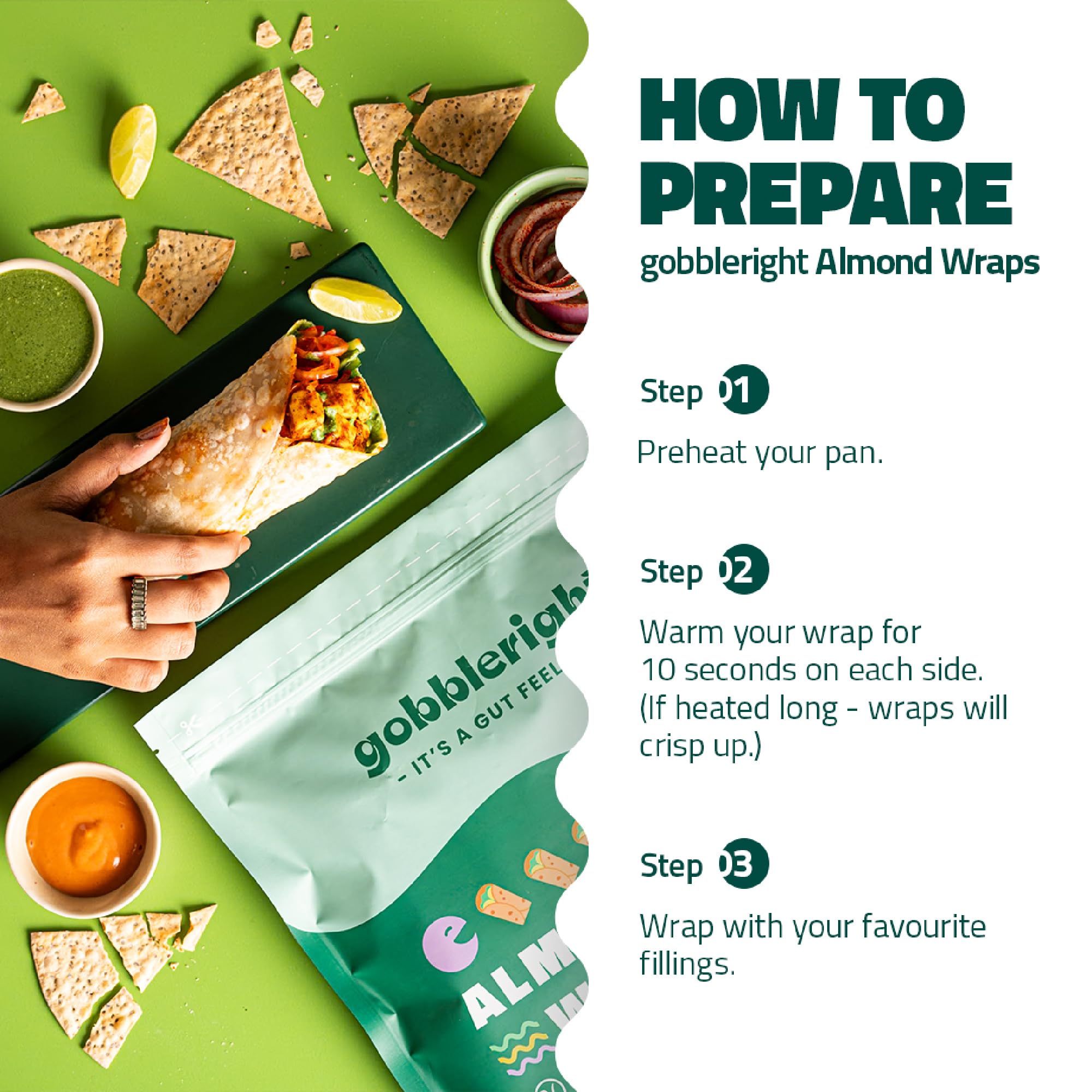 GOBBLERIGHT Gluten-Free Bundle: Almond Wraps, Chickpea Wraps & Crunchies Snack | Healthy Tortilla Wraps | Vegan, Grain-Free, Low-Calorie | Perfect for Burritos, Tacos, Shawarmas, Nachos & More 2