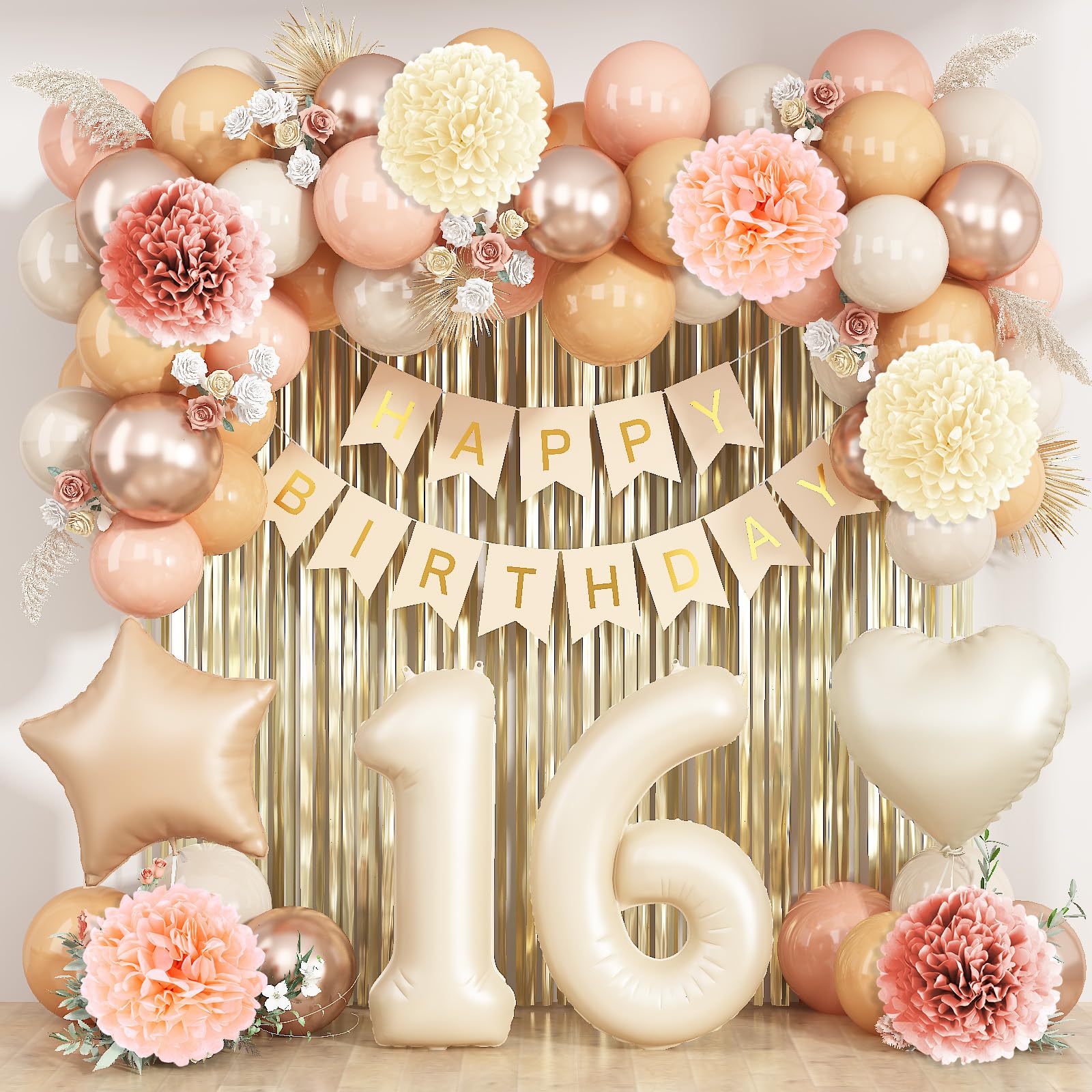 Beige Boho 16th Birthday Balloon Set