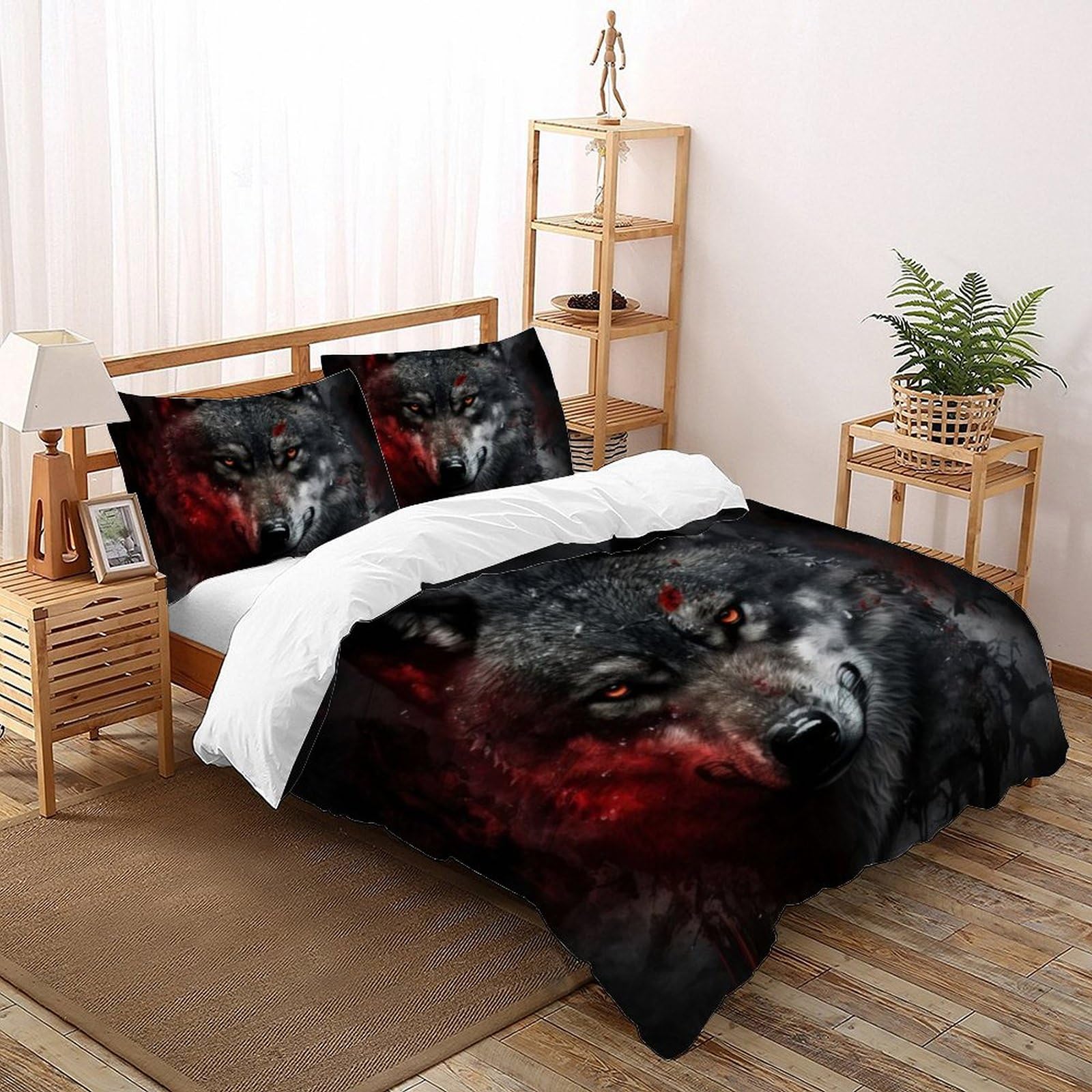 Housse de couette loup 200x200 cm zippée pour changer votre parure de lit double facilement