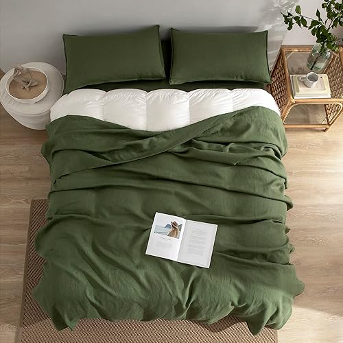 Miniatura 7 de EVERLY Juego de sábanas de lino tamaño California King, sábanas de 100% lino francés lavado a la piedra, sábanas de bolsillo profundo, 4 piezas (1