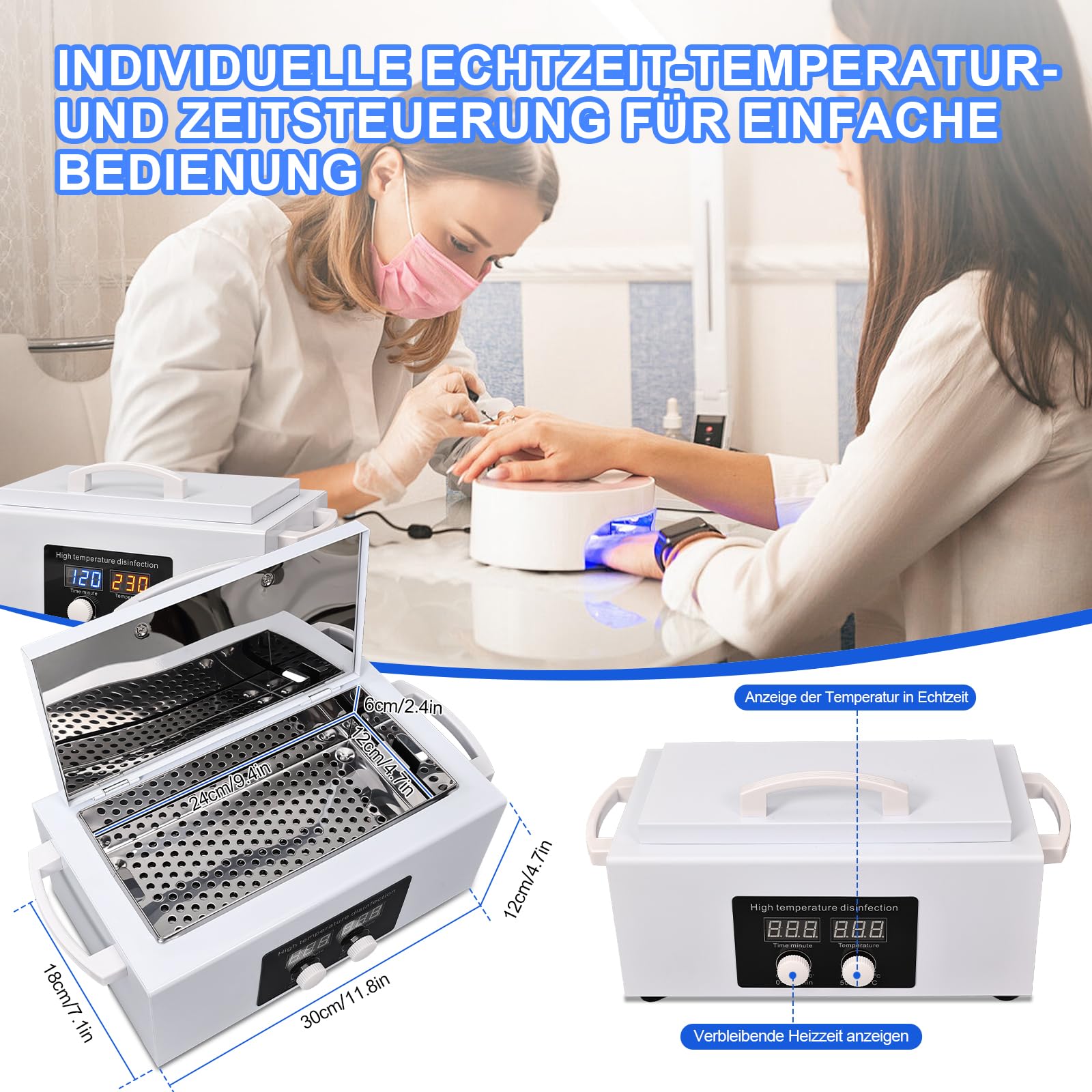 Sterilizzatore ad alta temperatura a doppio strato, 600 W, disinfettante a caldo secco, disinfettante per utensili in metallo, per saloni di unghie e parrucchieri, temperatura 230 °C (001Bianco)