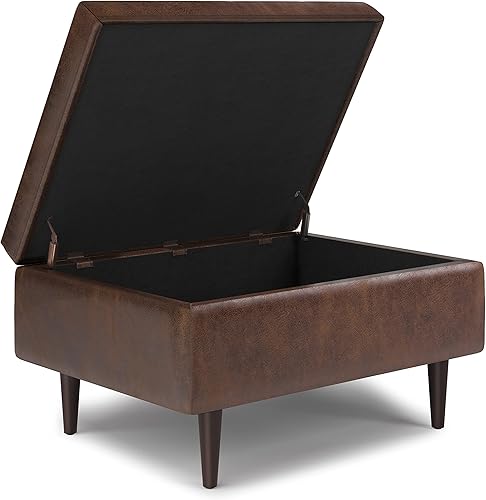 Miniatura 72 de SIMPLIHOME Shay - Otomana rectangular moderna de mediados de siglo de 48 pulgadas de ancho en piel sintética vegana envejecida, color marrón, Sillín
