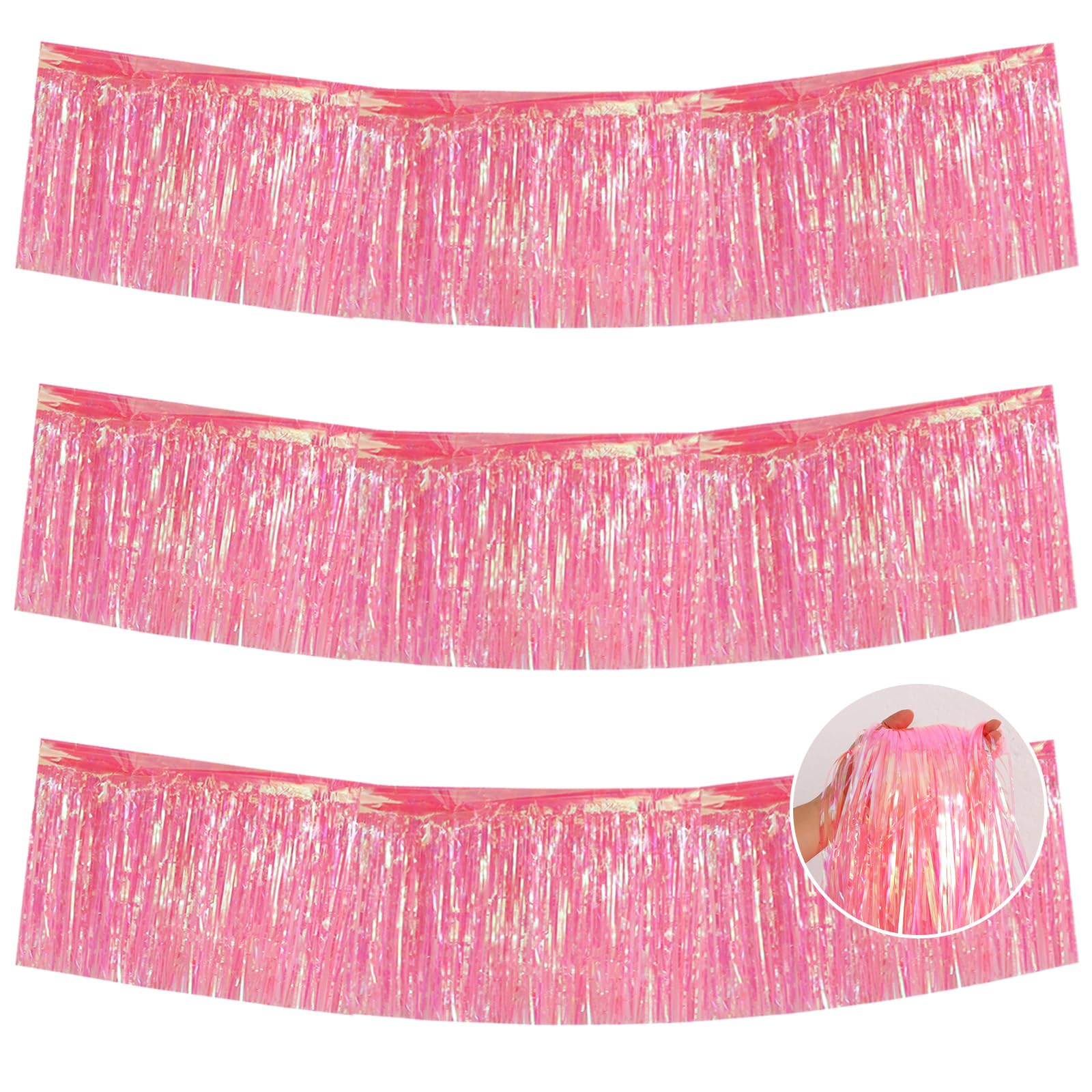 BEISHIDA Laser Pink Fringe Garland Banner 30ft Wall Tinsel Foil Streamers