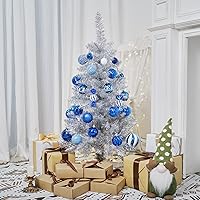 Vista 4 de Pequeño árbol de Navidad artificial de 4 pies para decoración de la casa de Halloween, color plateado