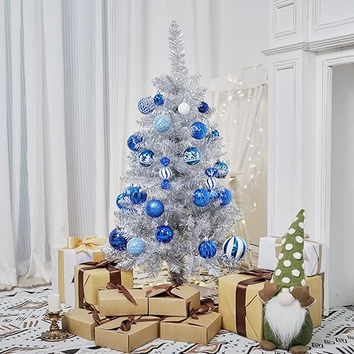 Miniatura 4 de Pequeño árbol de Navidad artificial de 4 pies para decoración de la casa de Halloween, color plateado