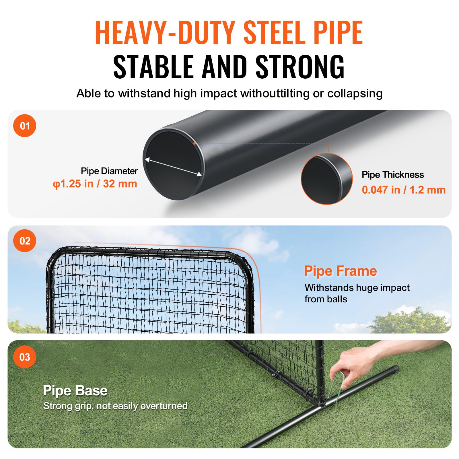 VEVOR Baseball L-Type Batting Cage Net 84" x 38" x 84" Safety Umbrella, Portable Baseball Softball Net with Carry Bag & Ground Stakes