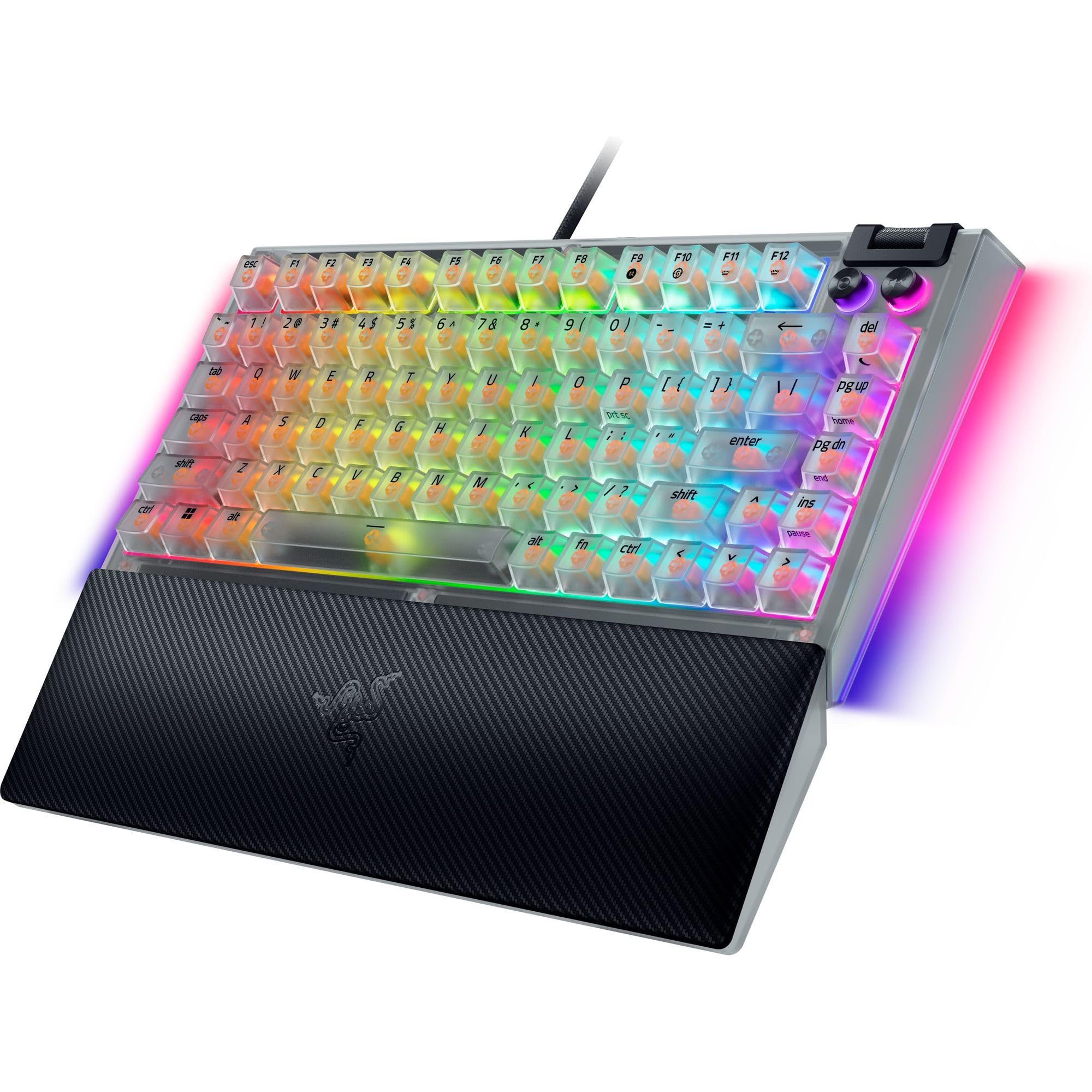 Razer BlackWidow V4 75% Phantom White - mechaniczna klawiatura gamingowa z możliwością wymiany na gorąco - pomarańczowe przełączniki dotykowe - RGB - układ US | Edycja Phantom White