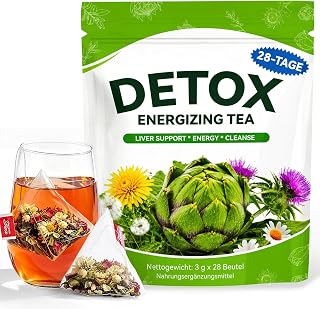 Detox Tee zum Abnehmen – 28-Tage Kur mit Mariendistel & Grüntee | Natürlicher Fettverbrenner gegen Bauchfett & Blähbauch | Vegan, Allergenfrei