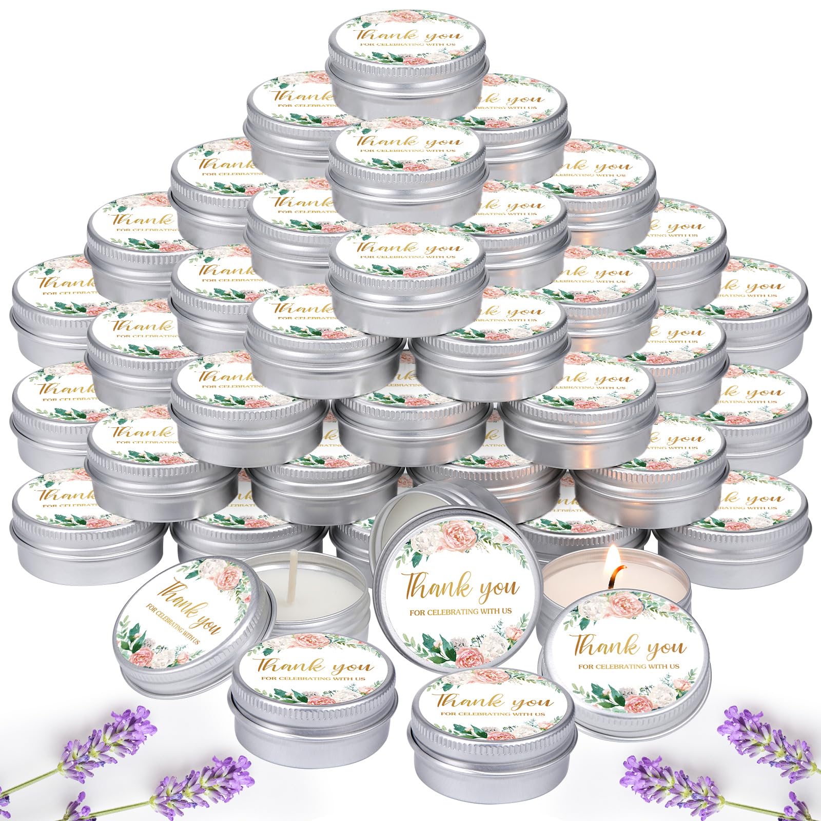 MTLEE50 Pcs Wedding Candles Gift Favors for Guests 1 Oz Lavender Scented Soy Wax Aromatherapy Candle Favors for Bridal Shower Rustic Wedding Party Guests(Boho Floral)