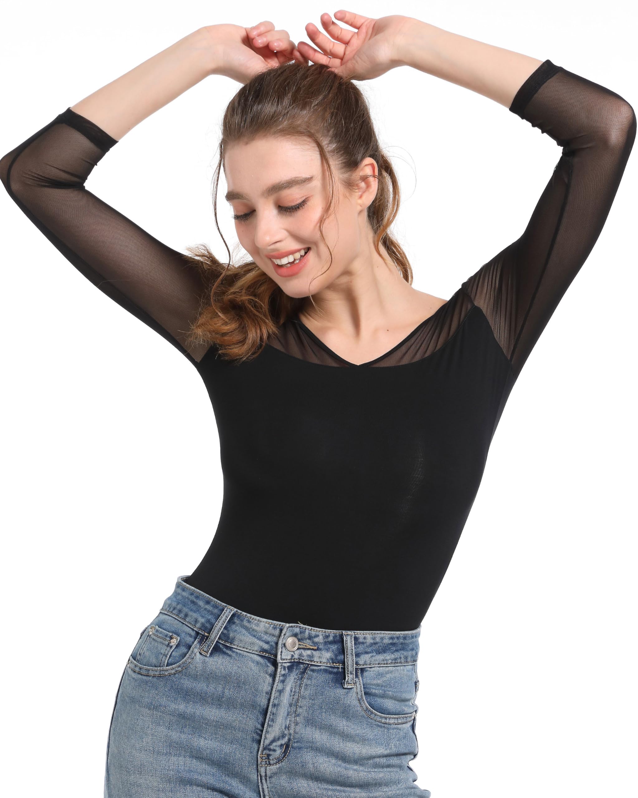 GJY Donna Bodysuit, Bodysuit Sexy Collo a V Manica Lunga Maglia Backless Tops, Jumpsuits Tops Leotard, Abiti Corpo per Uscire