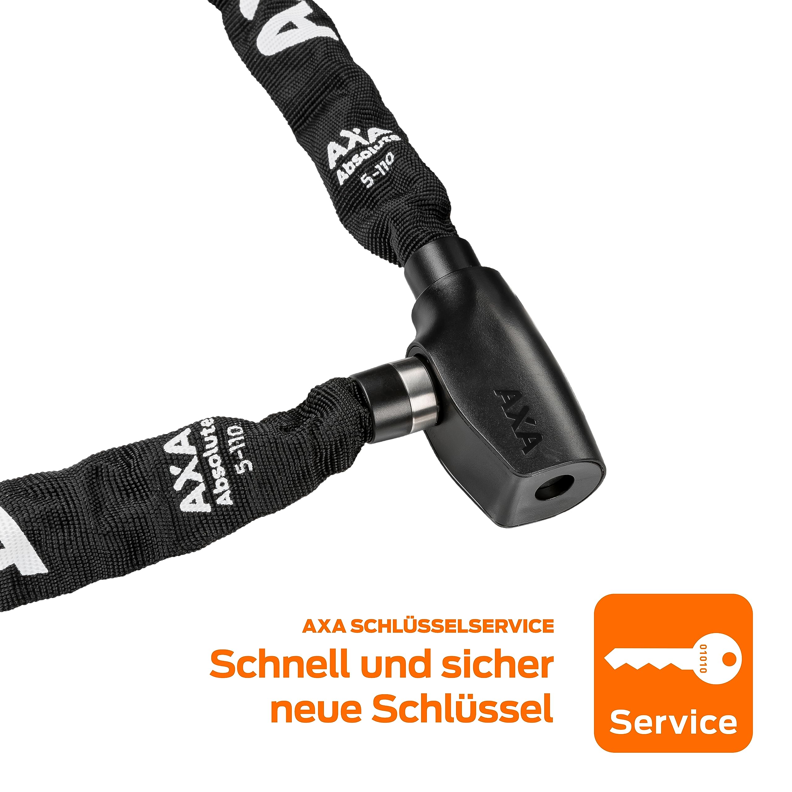 AXA Absolute 5-110 Antivol de vélo, Chaîne antivol, Cadenas pour vélo et trottinette, Sécurité 7 sur 15, 110 cm x 5 mm, Housse en polyester noir