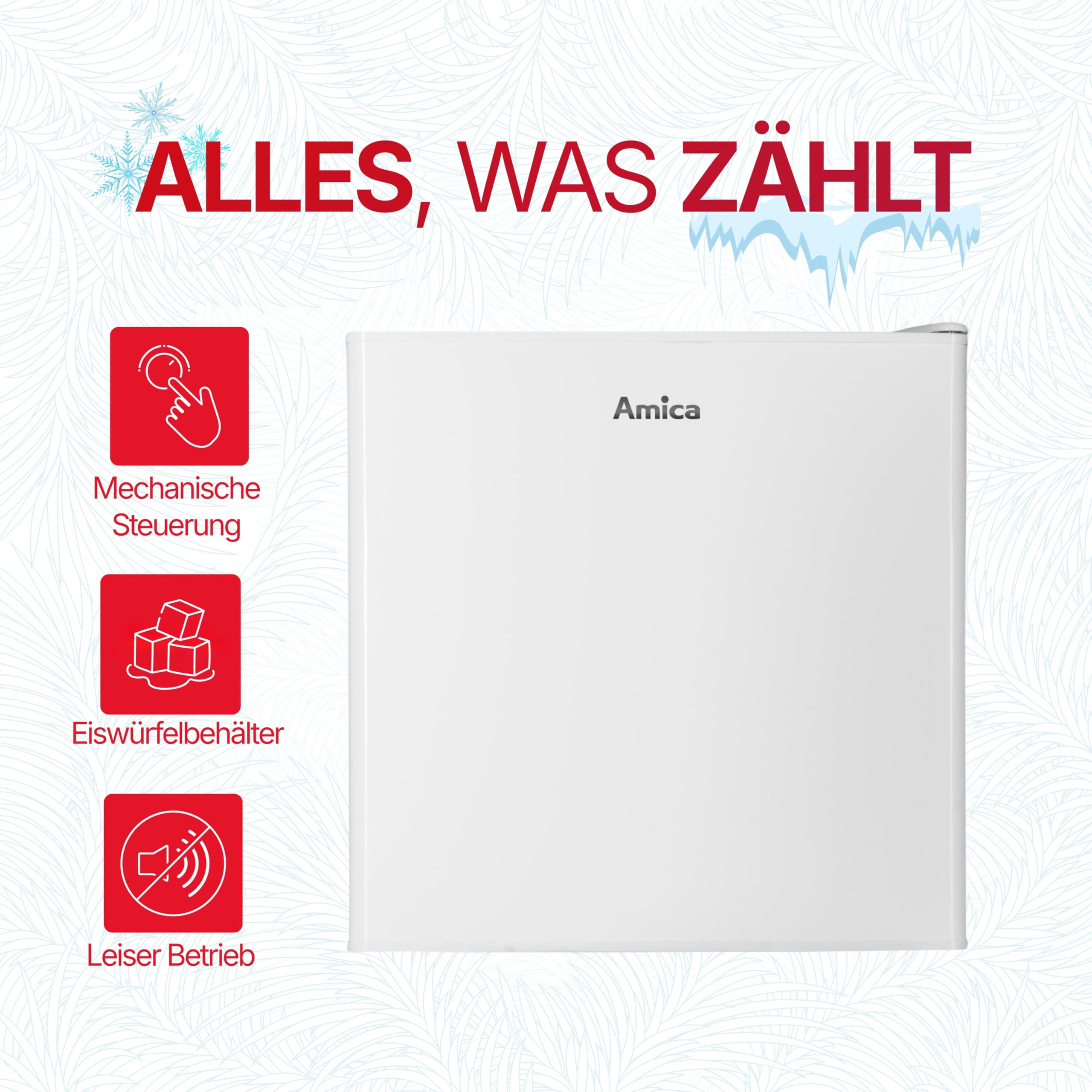 Amica Mini Gefrierschrank freistehend 50x48x44,5 cm 32L 4‑Sterne‑Gefrierfach mit Eiswürfelbehälter Freezer AGB 3010 W - Weiß