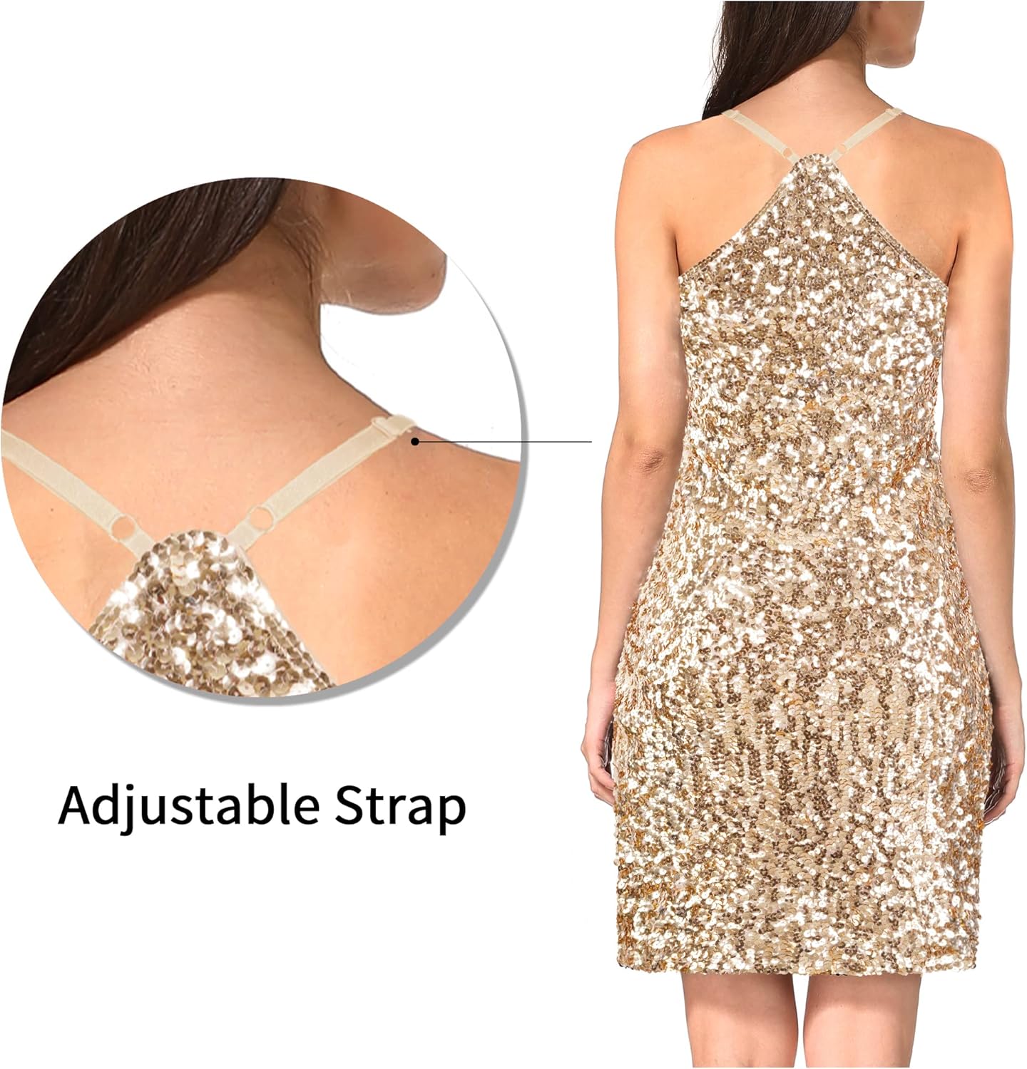 MANER Women's Glitter Sequin Dress Adjustable Spaghetti Strap Sparkle Party Dresses - Image 5